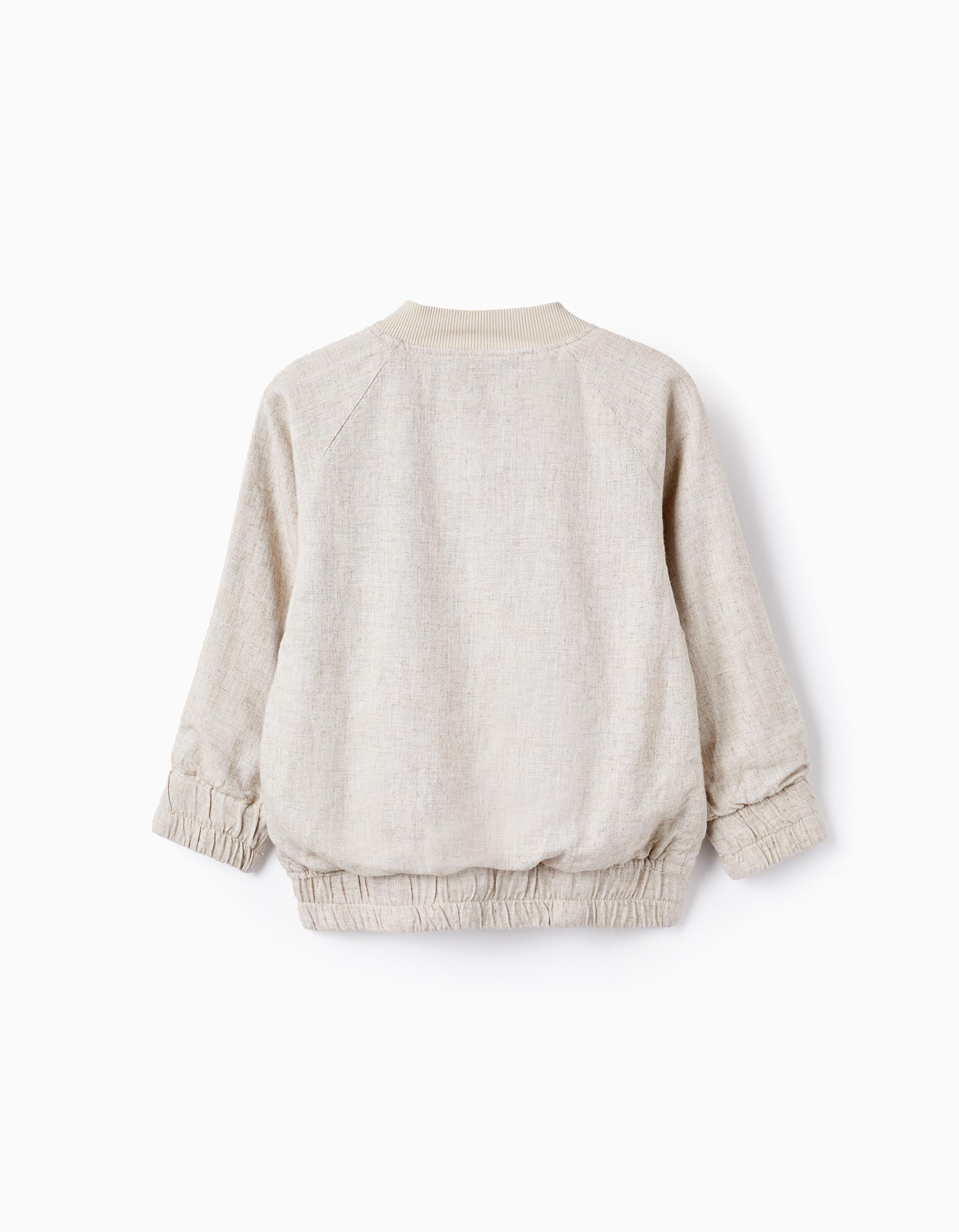 Bomber Jacket in Linen Blend for Boys, Beige