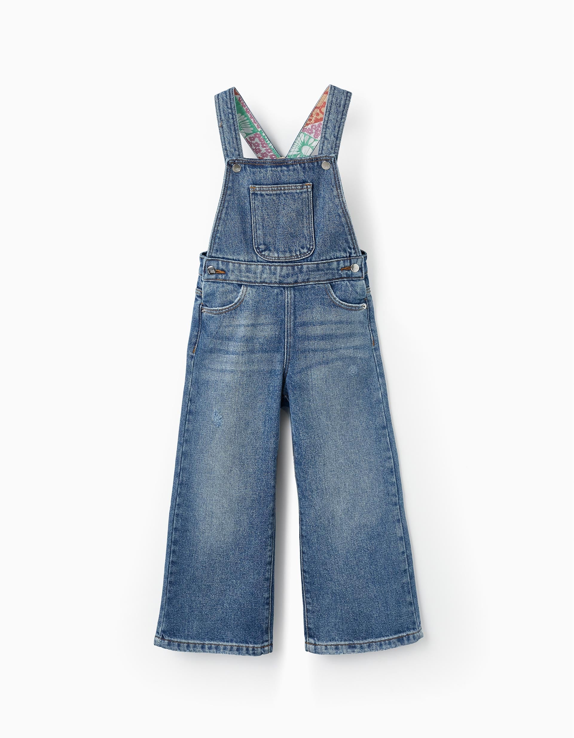 Cotton Denim Dungarees for Girls, Blue