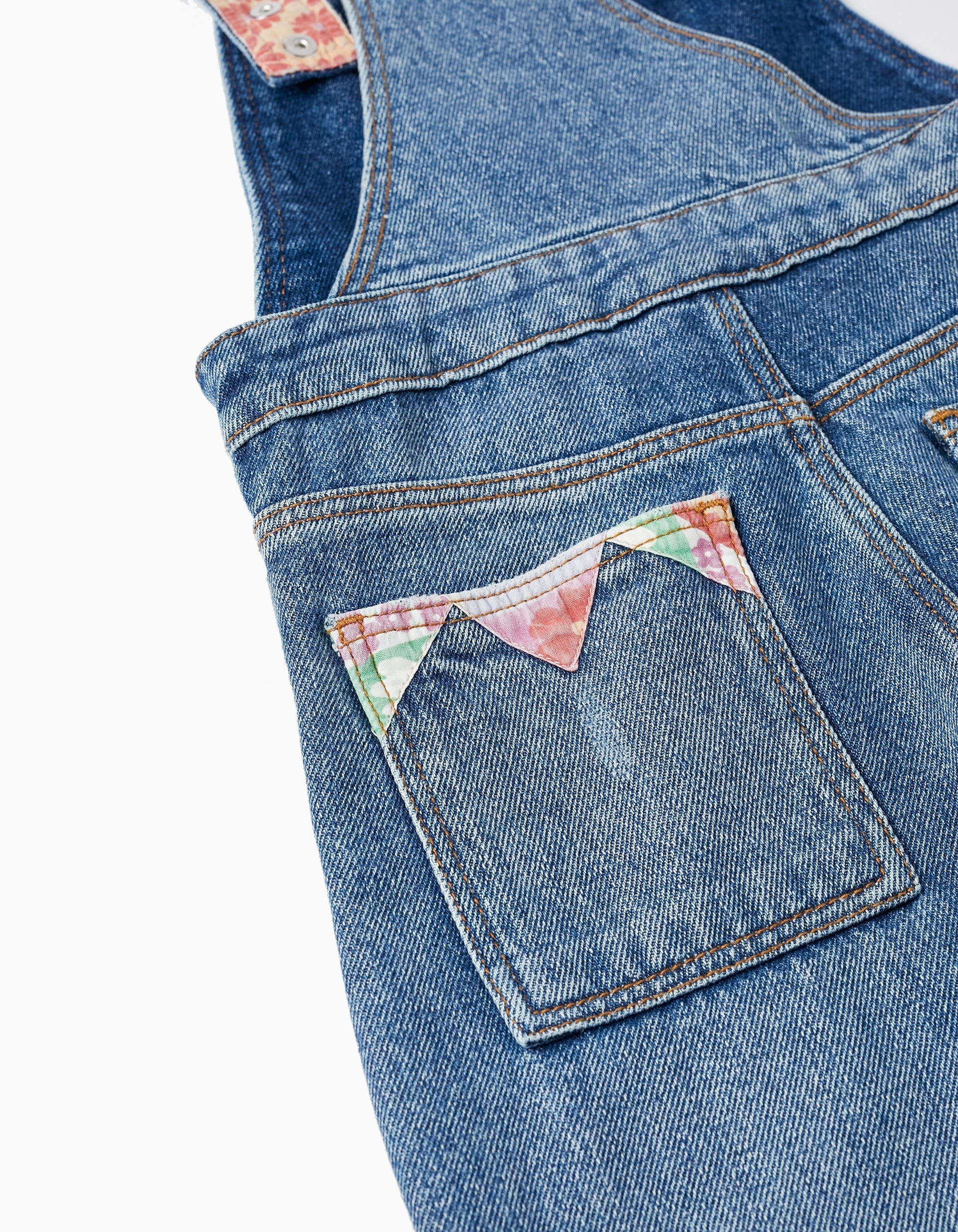 Cotton Denim Dungarees for Girls, Blue