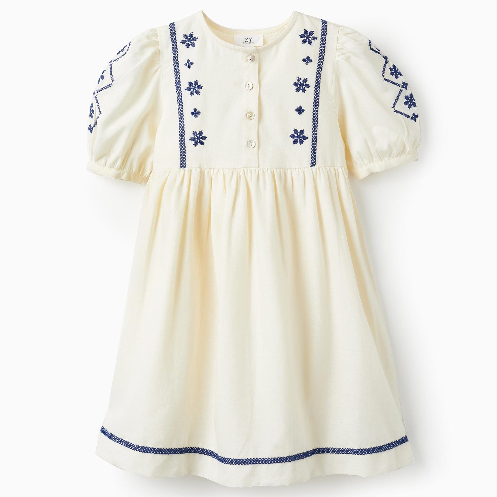 Dress in Cotton and Linen for Girls, Light Beige