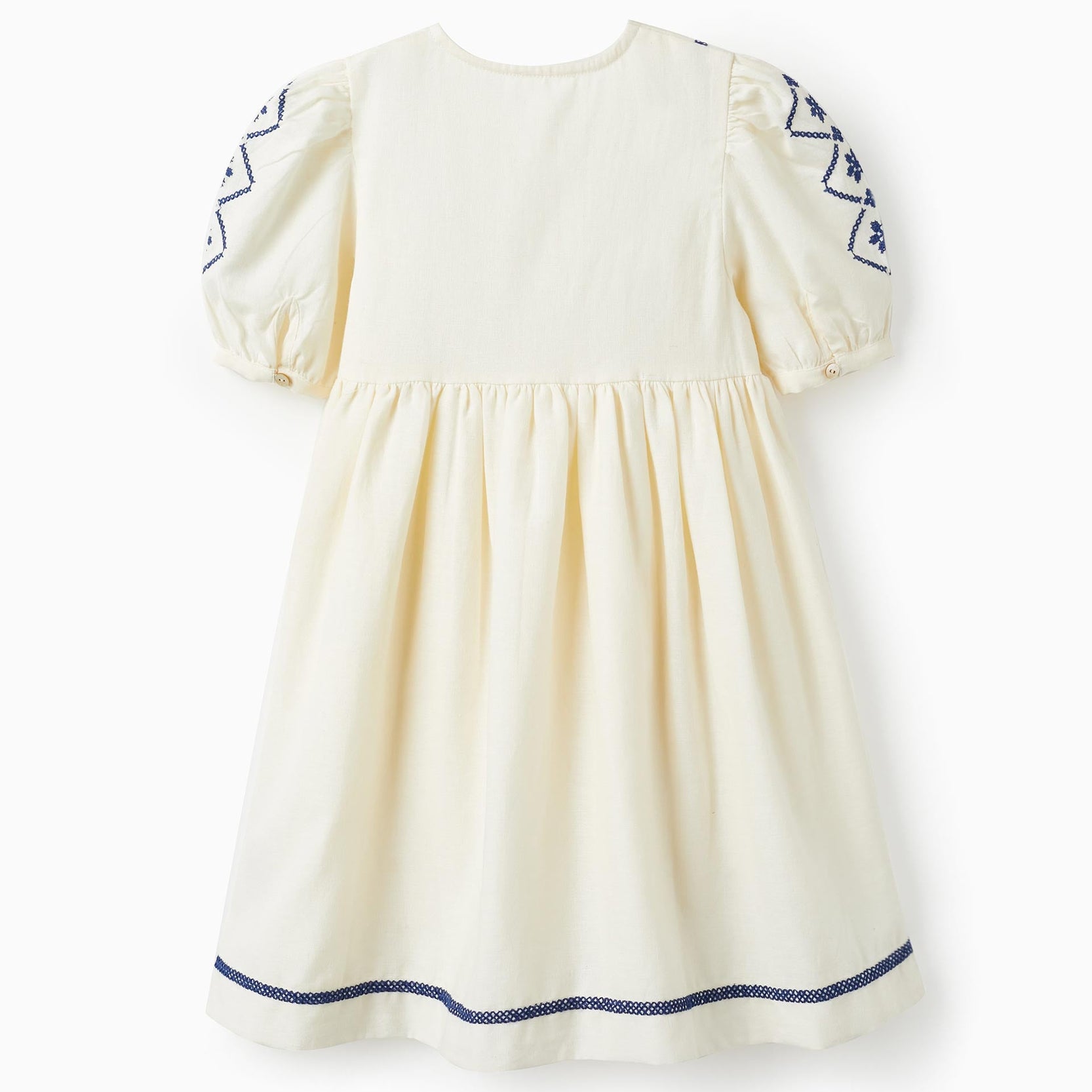 Dress in Cotton and Linen for Girls, Light Beige
