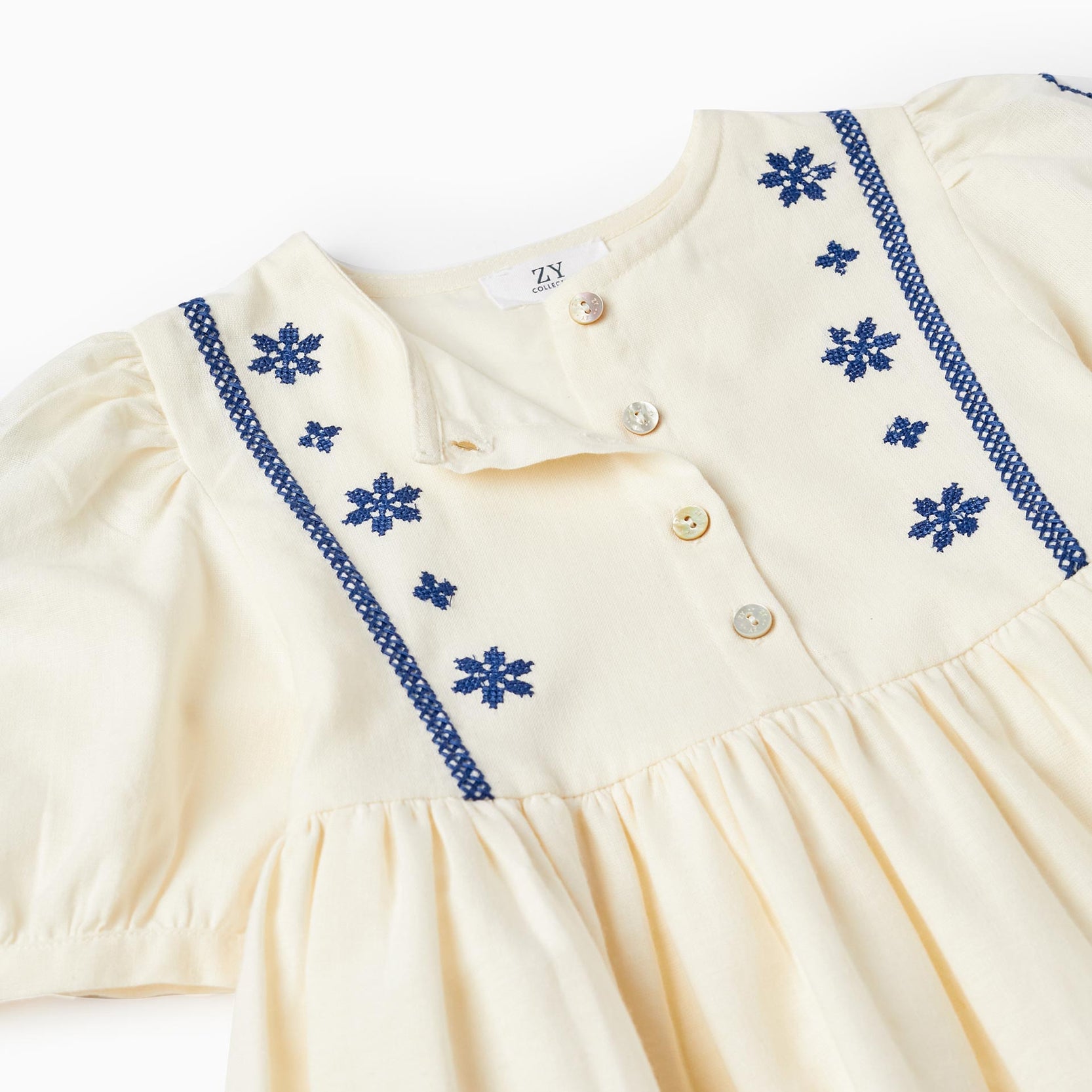 Dress in Cotton and Linen for Girls, Light Beige