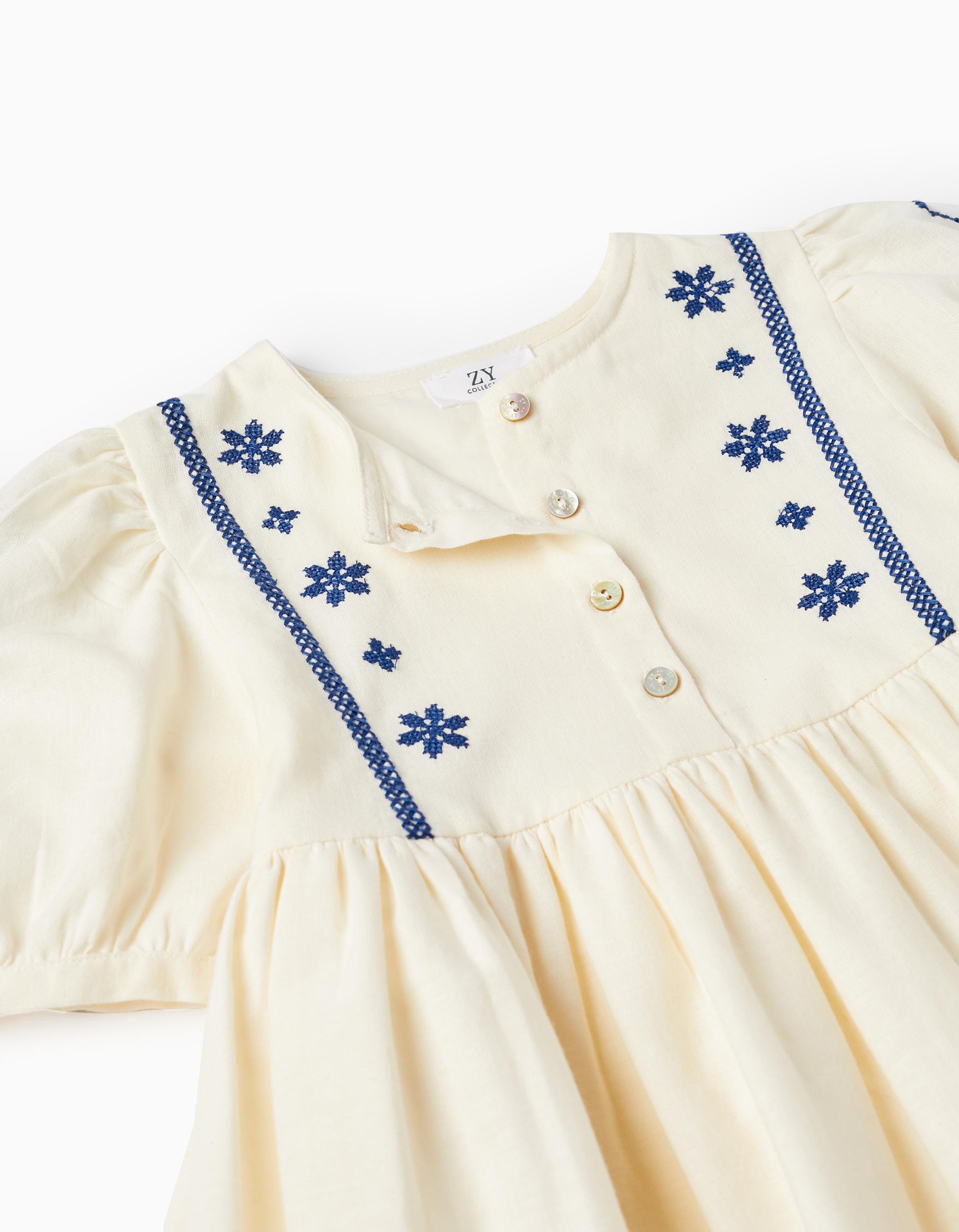 Dress in Cotton and Linen for Girls, Light Beige