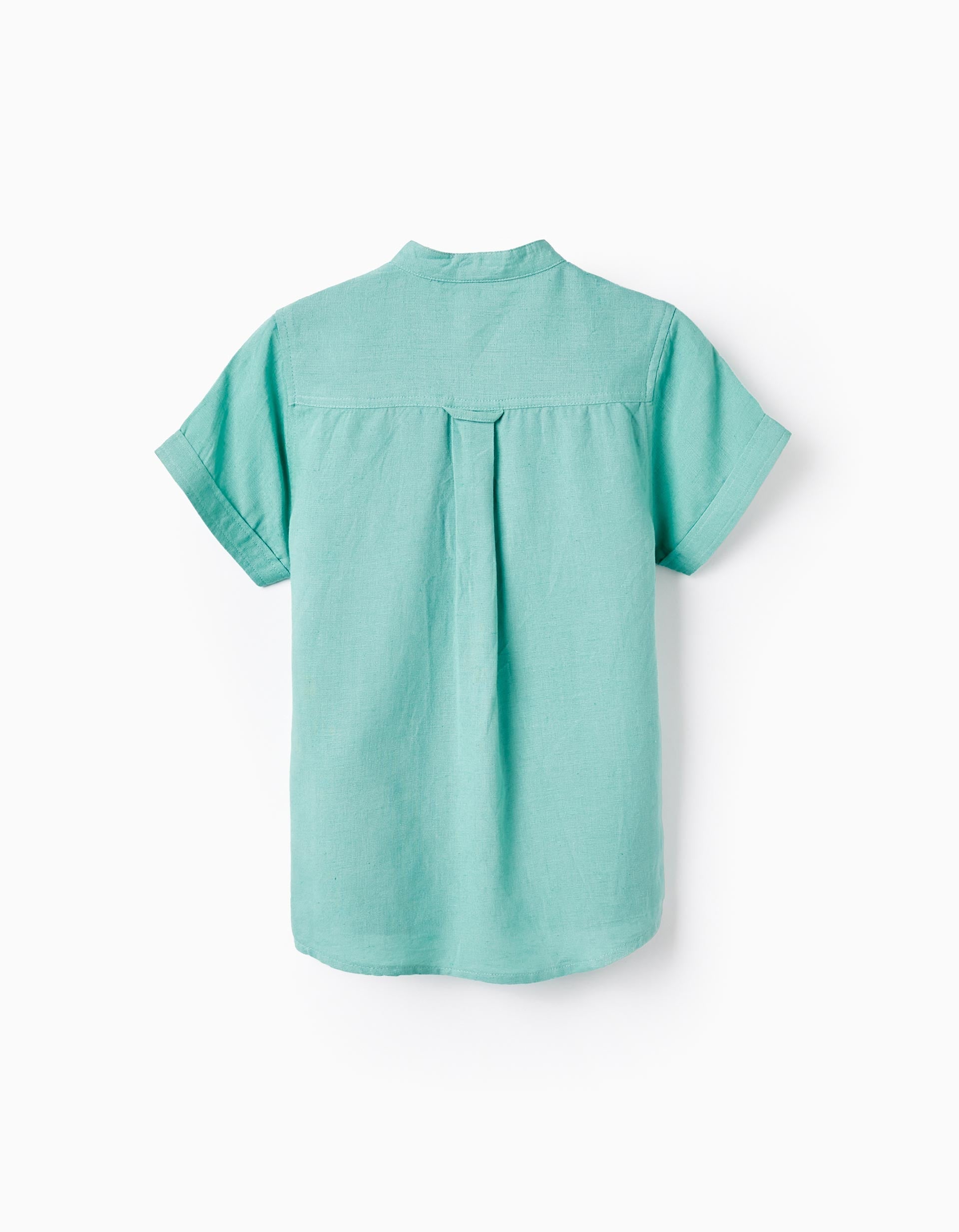 Shirt in Linen Blend with Mao Collar for Boys, Green