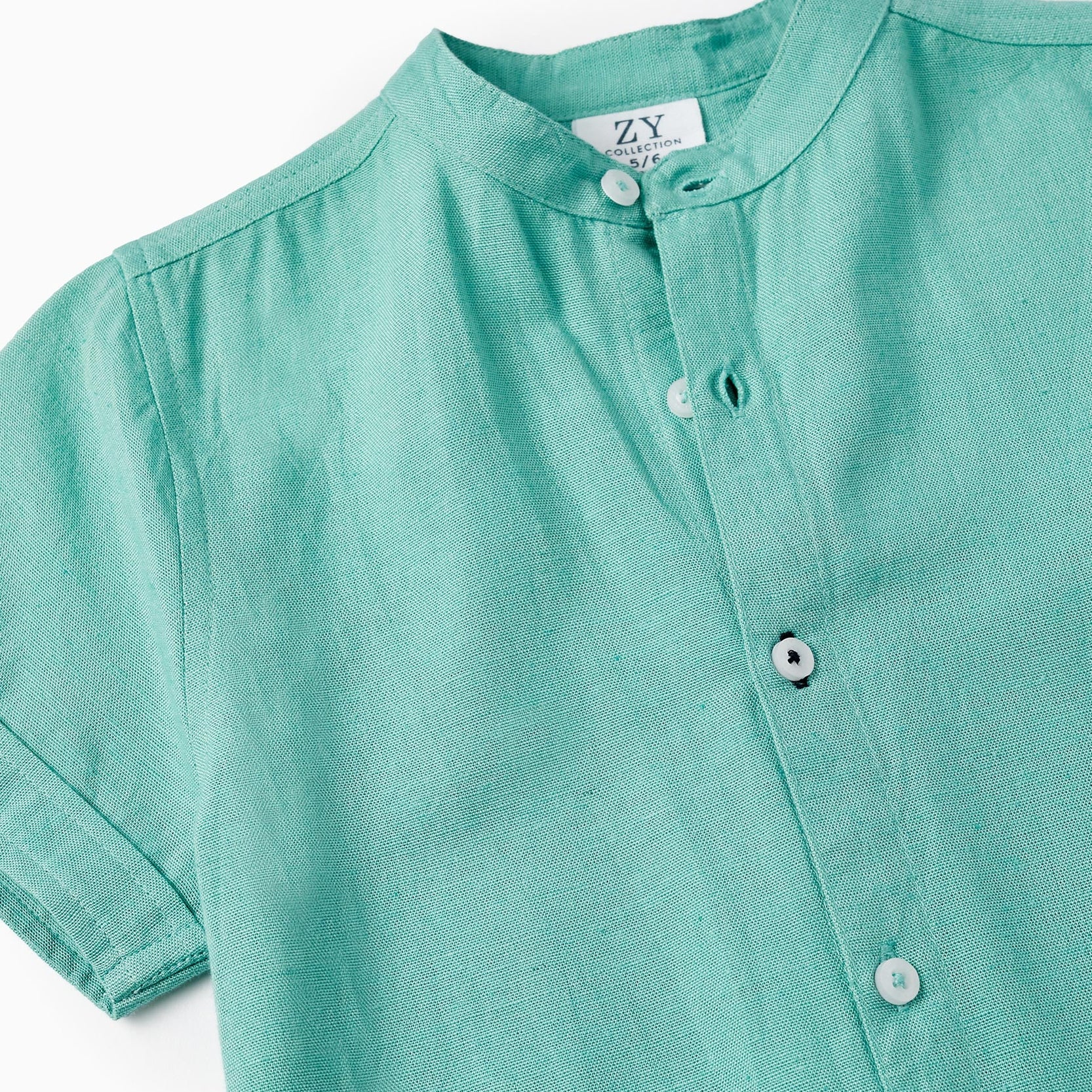 Shirt in Linen Blend with Mao Collar for Boys, Green