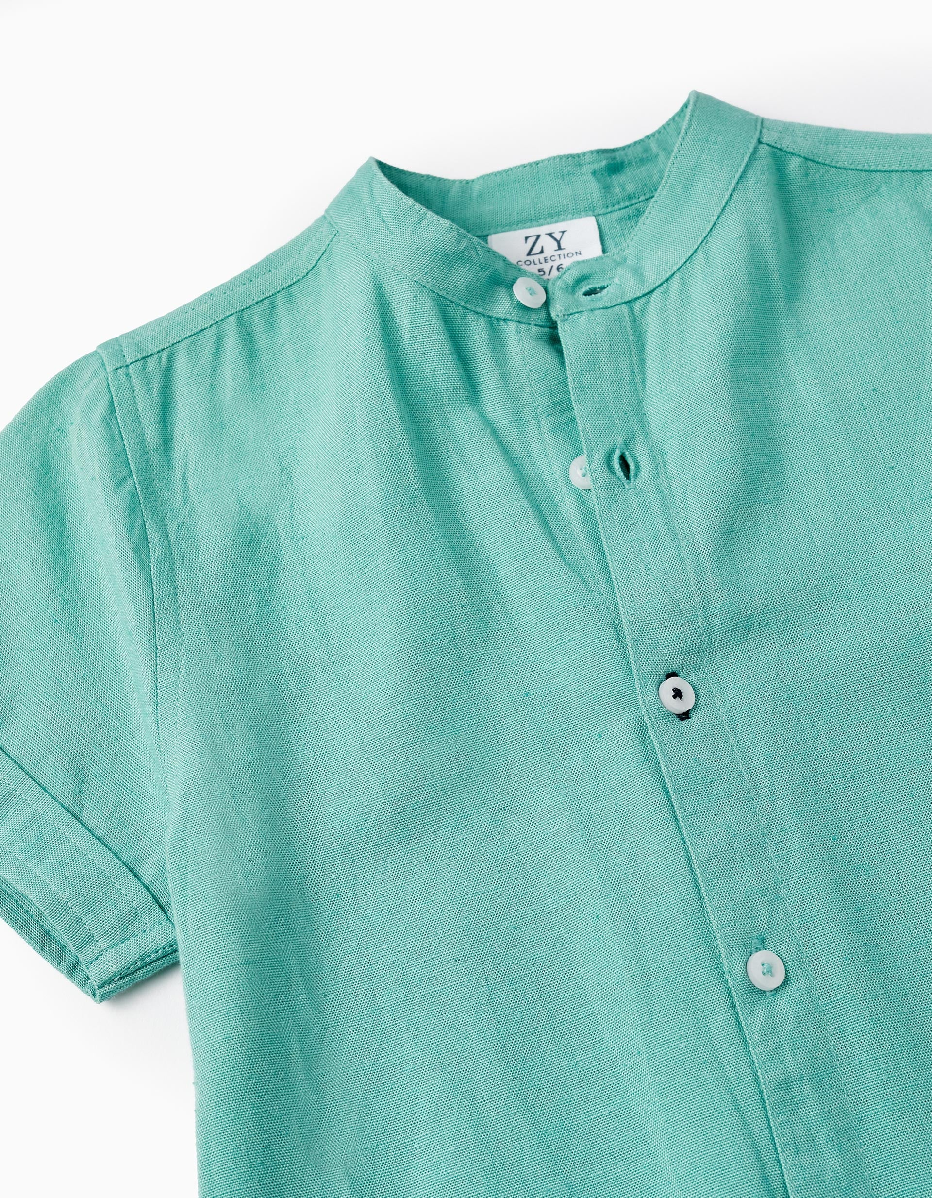 Shirt in Linen Blend with Mao Collar for Boys, Green