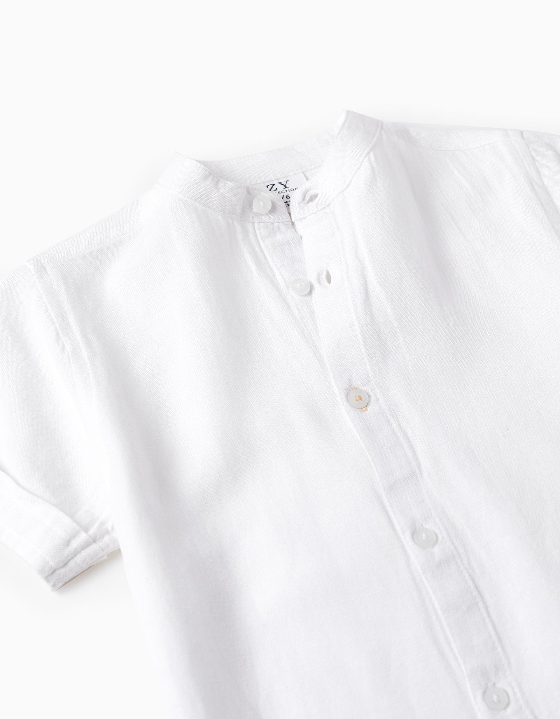 Short Sleeve Shirt with Linen for Boys, White