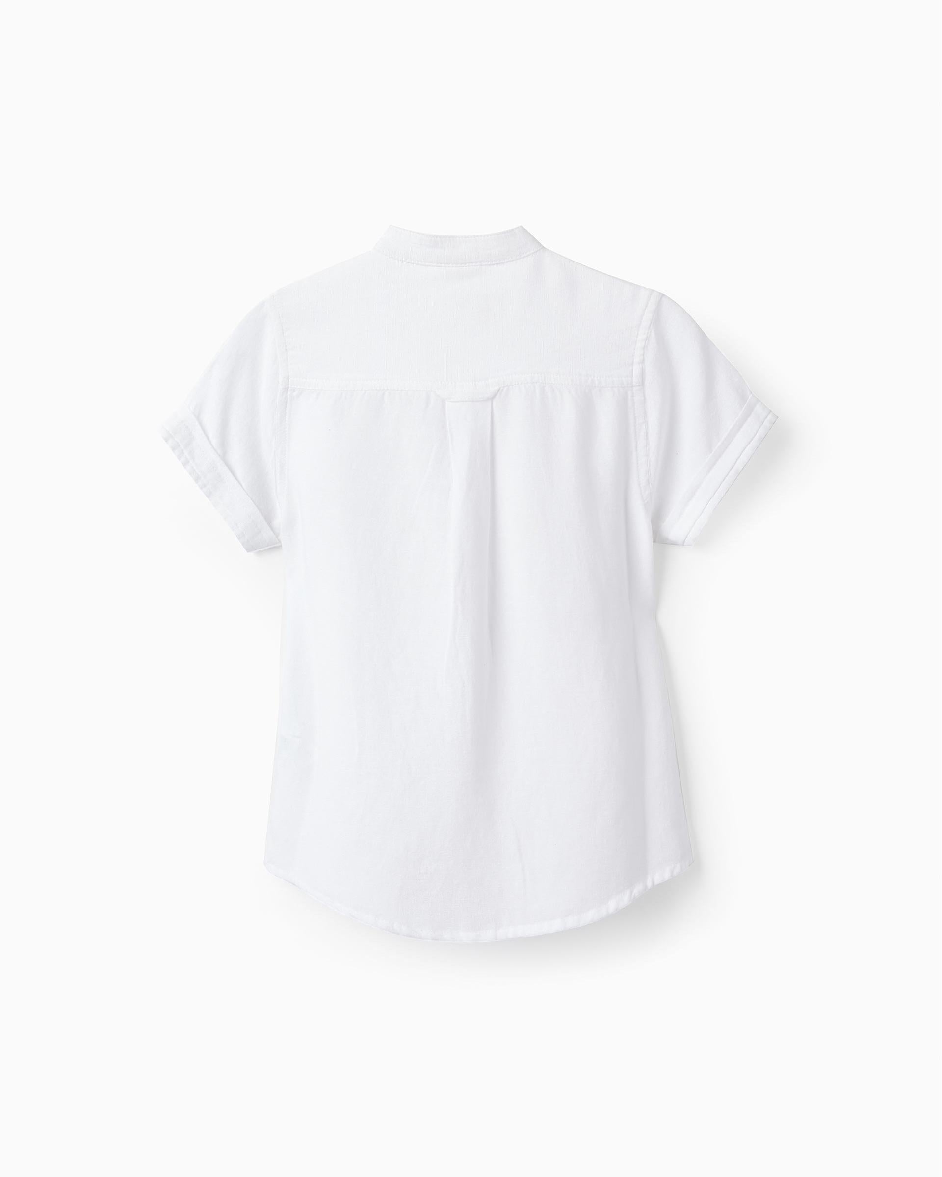 Short Sleeve Shirt with Linen for Boys, White