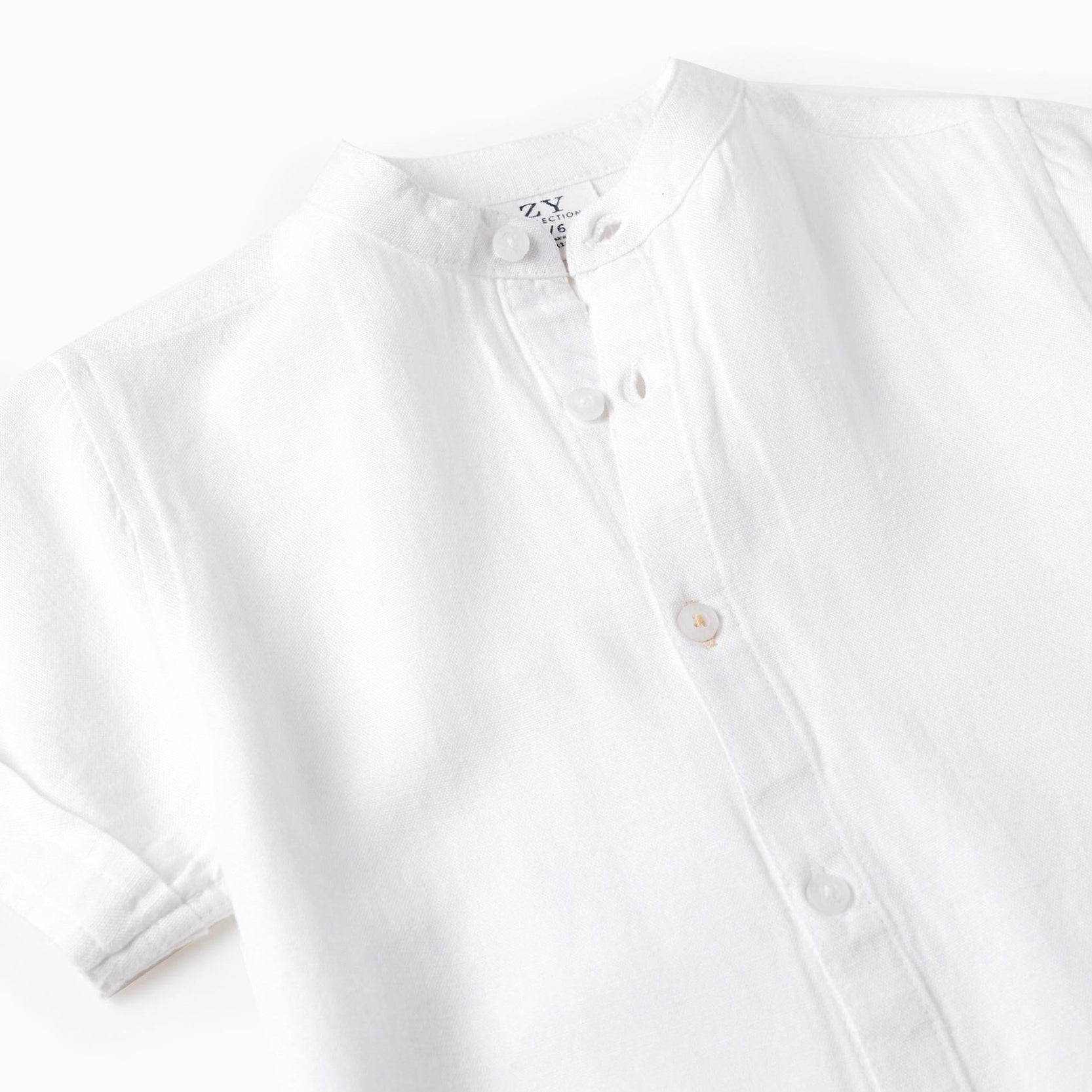 Short Sleeve Shirt with Linen for Boys, White