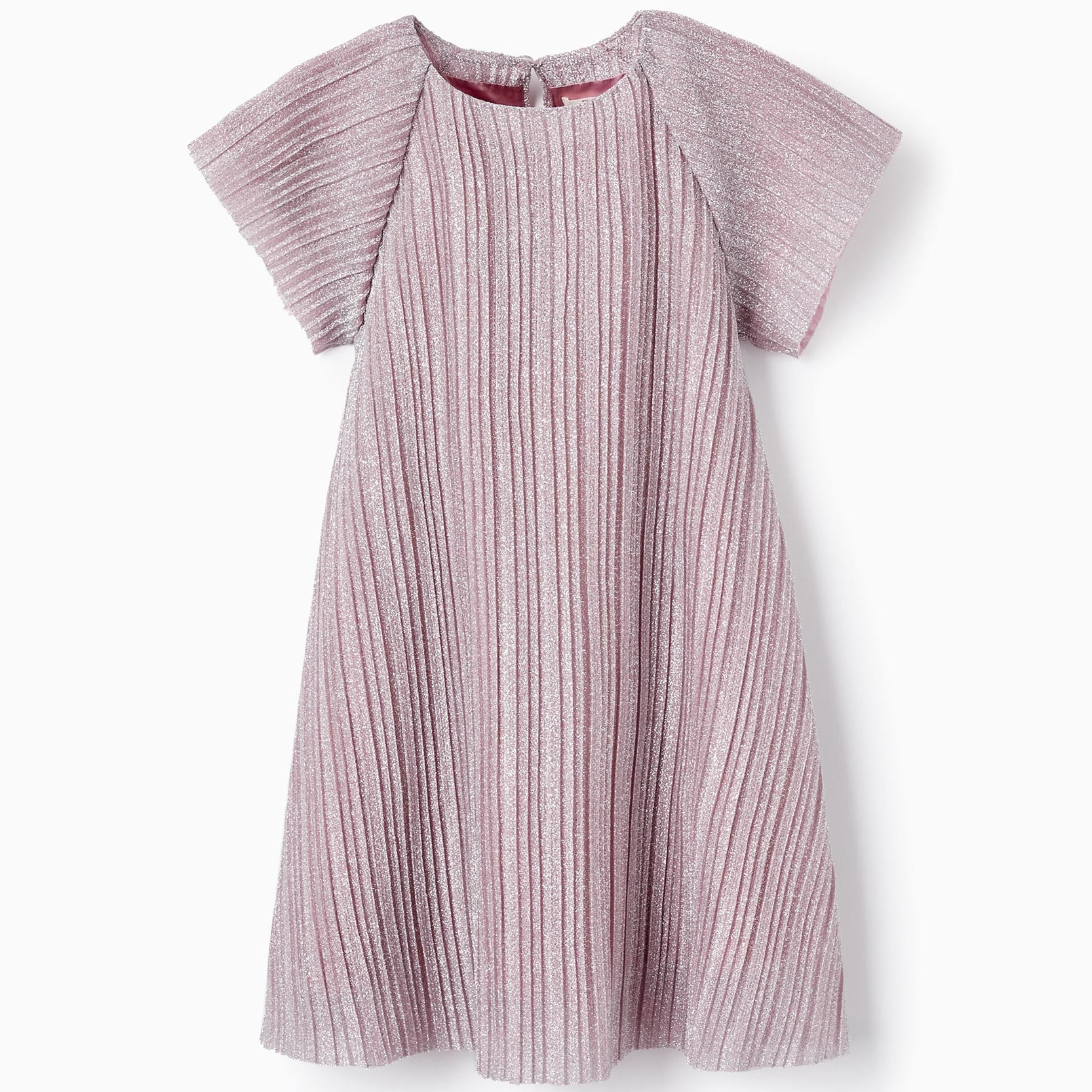 Pleated and Lurex Dress for Girls, Lilac/Silver
