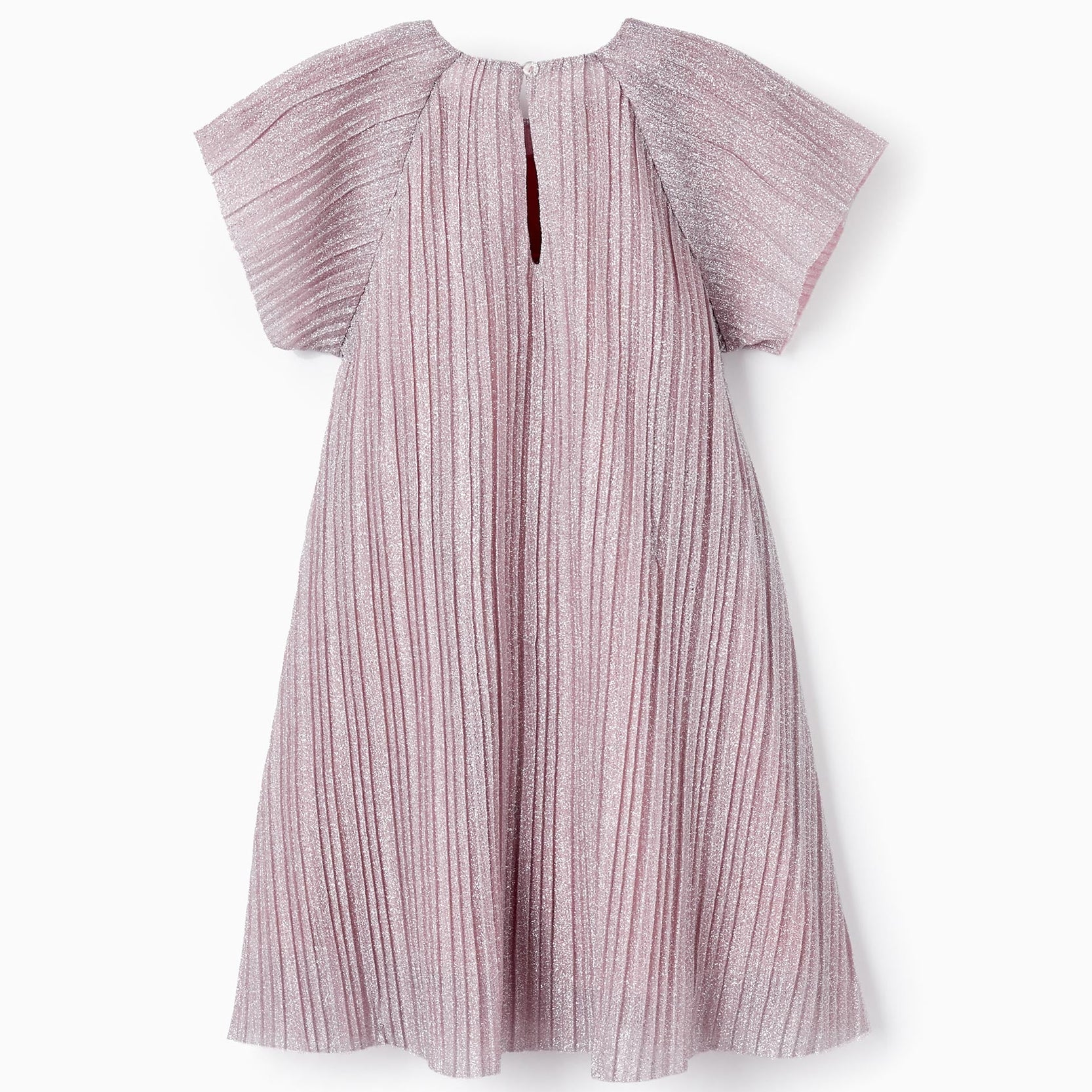 Pleated and Lurex Dress for Girls, Lilac/Silver