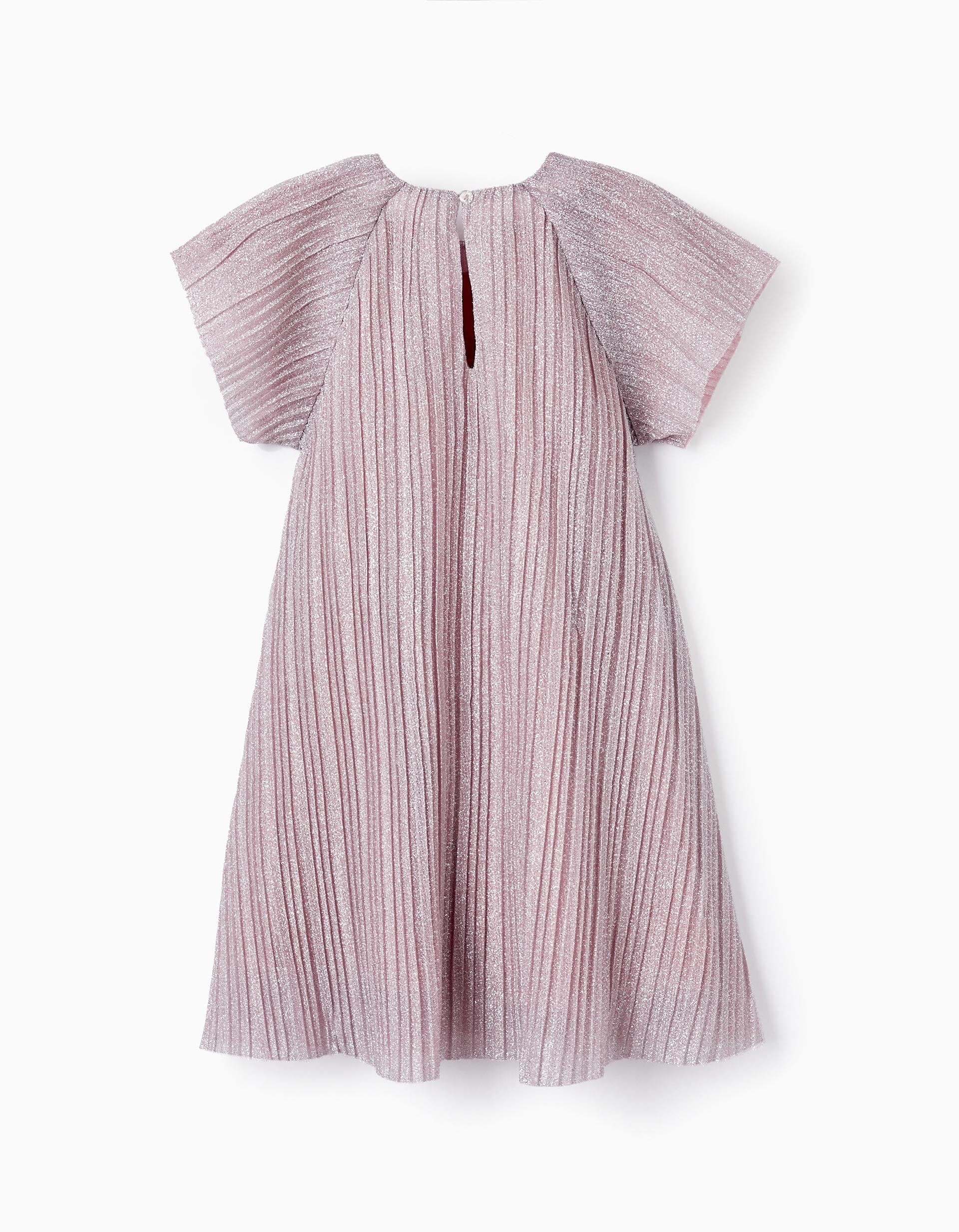 Pleated and Lurex Dress for Girls, Lilac/Silver