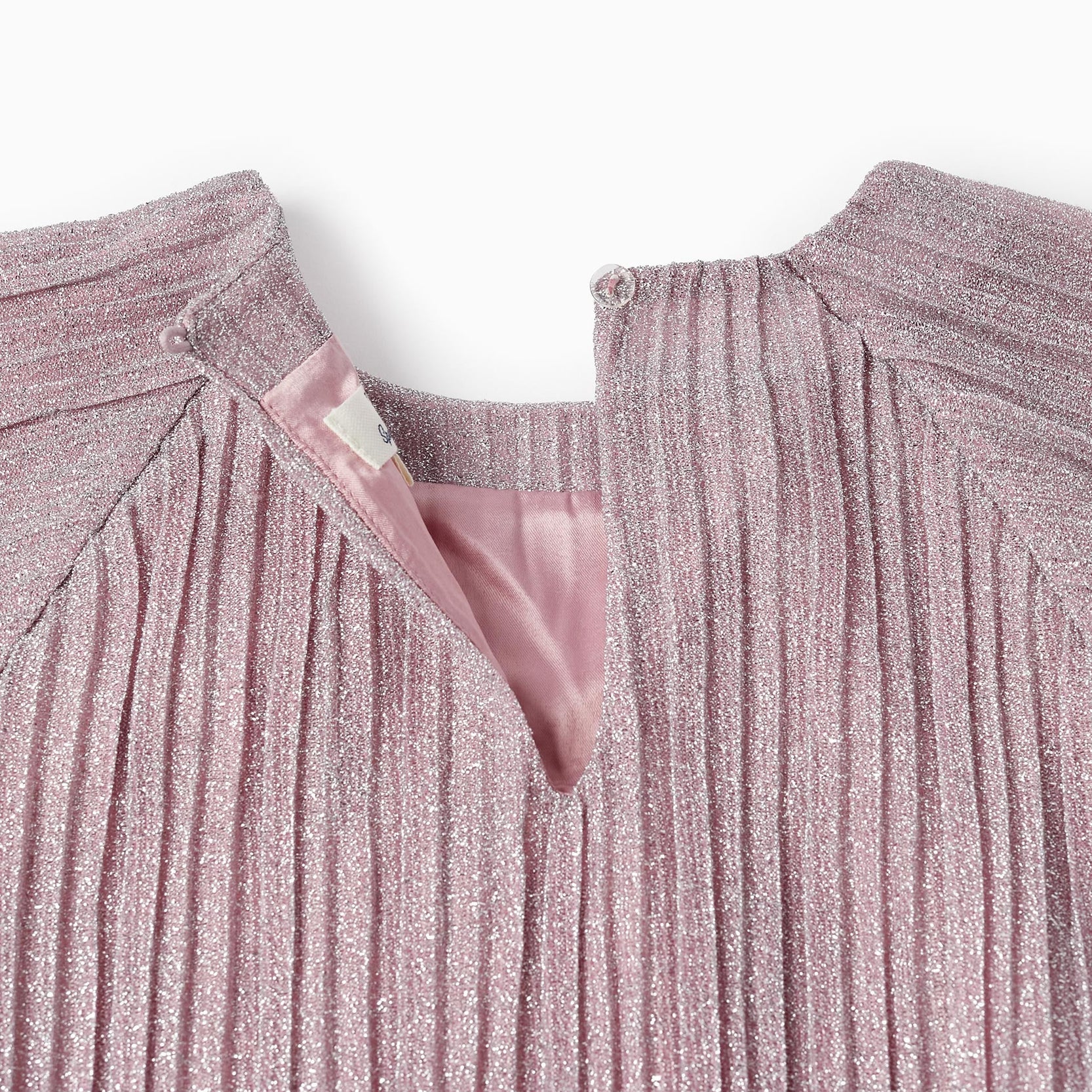 Pleated and Lurex Dress for Girls, Lilac/Silver