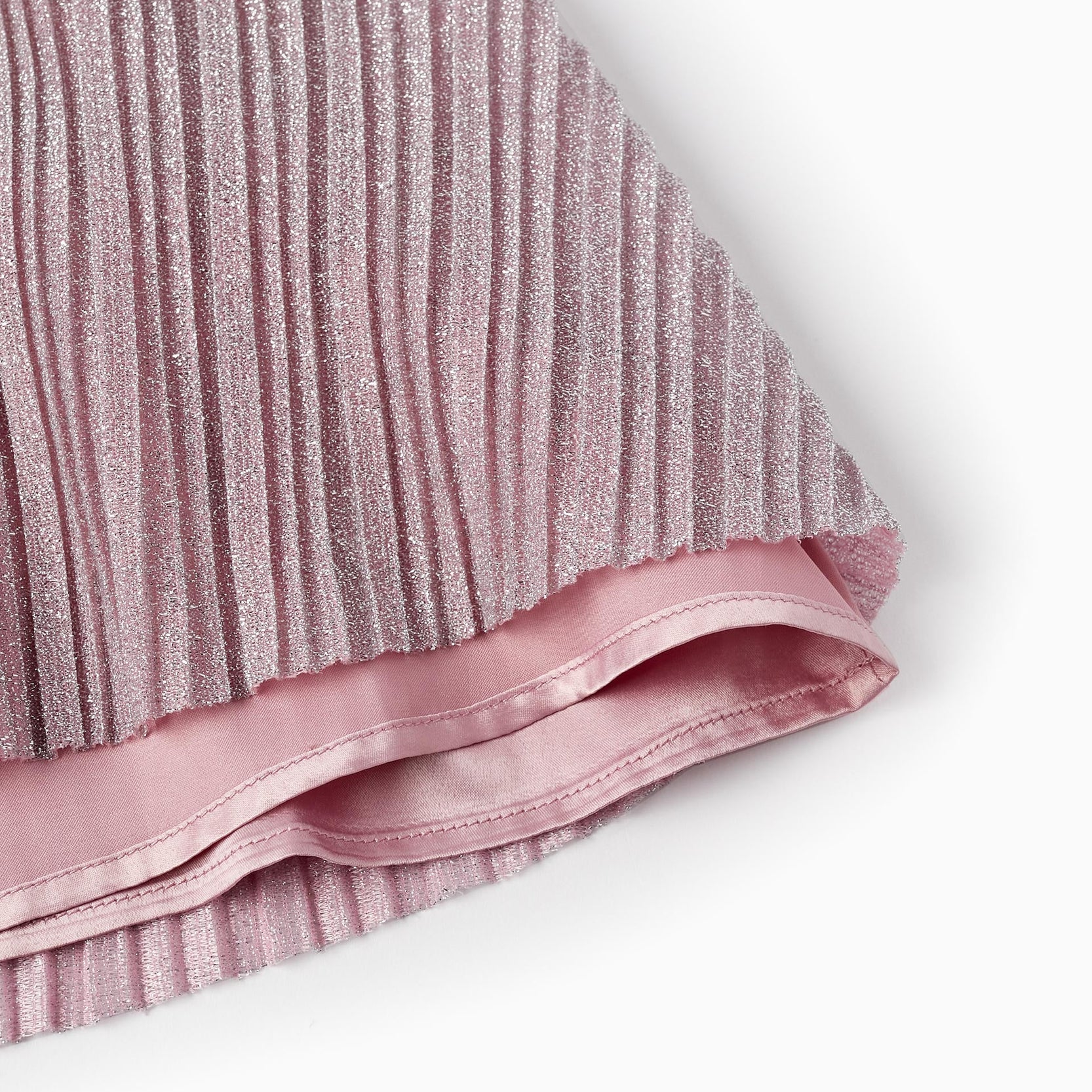 Pleated and Lurex Dress for Girls, Lilac/Silver