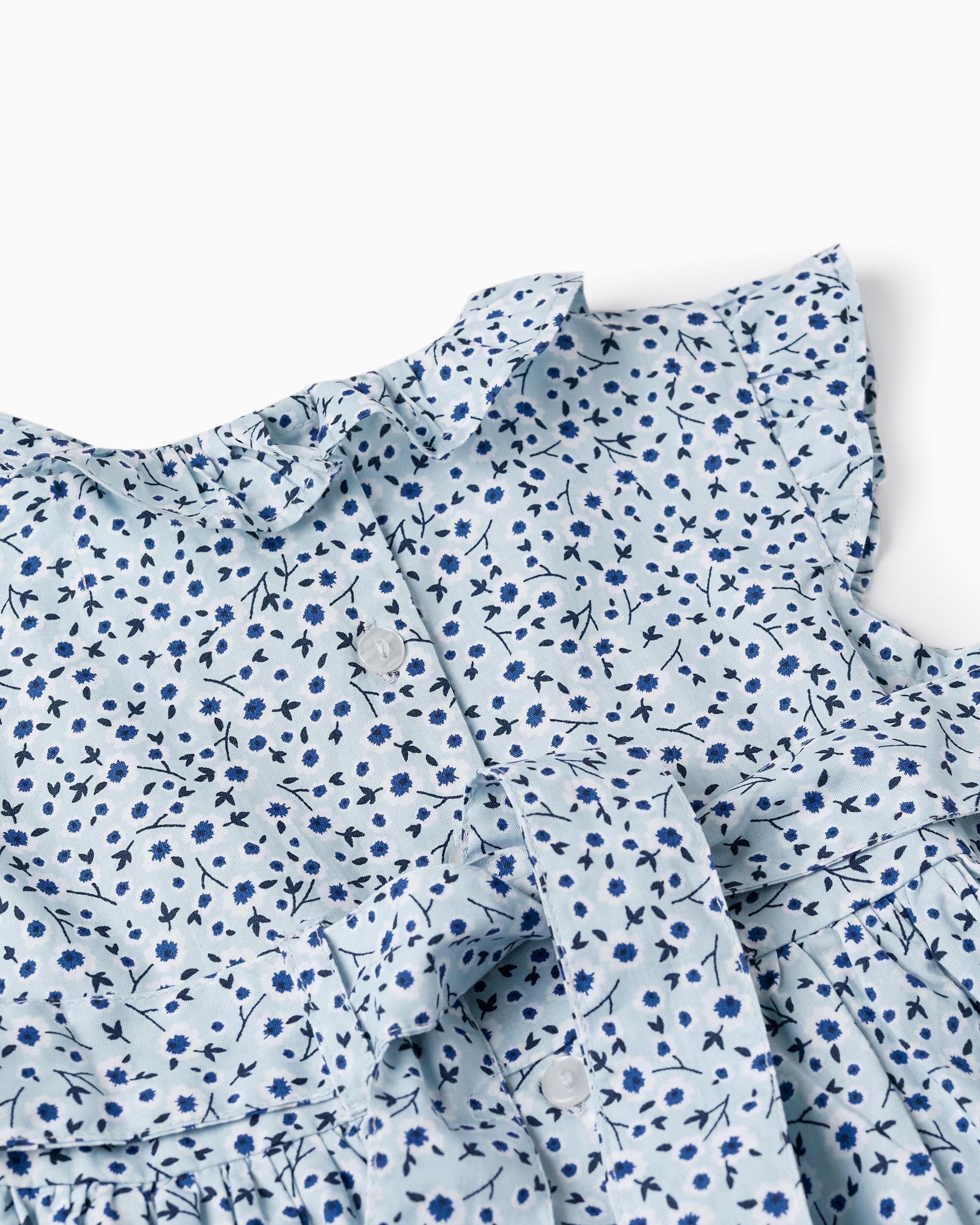 Floral Dress with Ruffles for Baby Girls, Light Blue