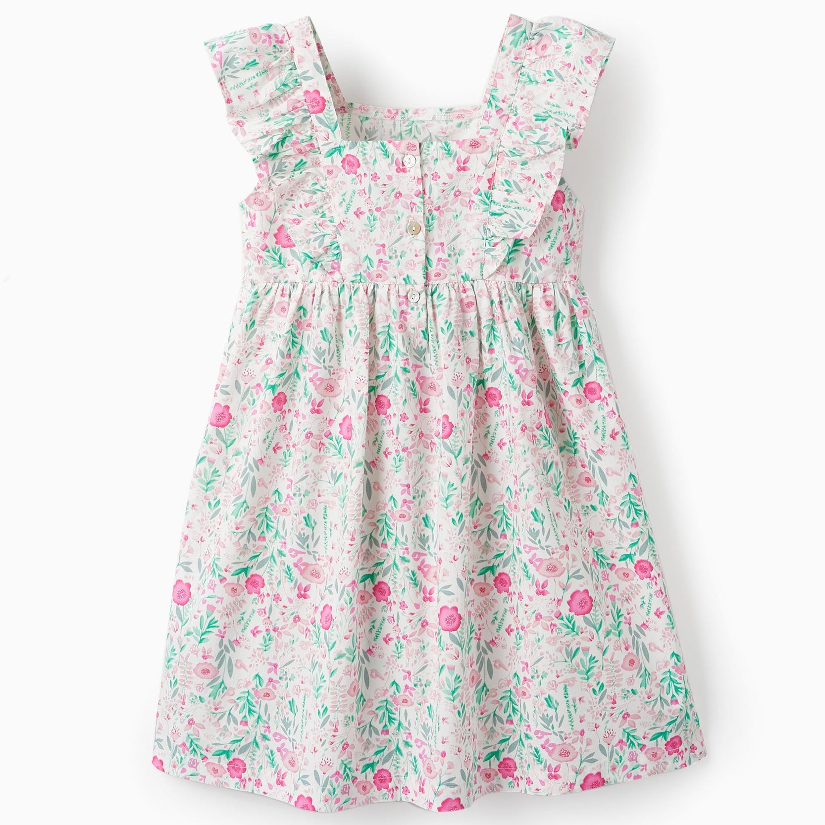 Floral Cotton Dress for Girls, White/Pink