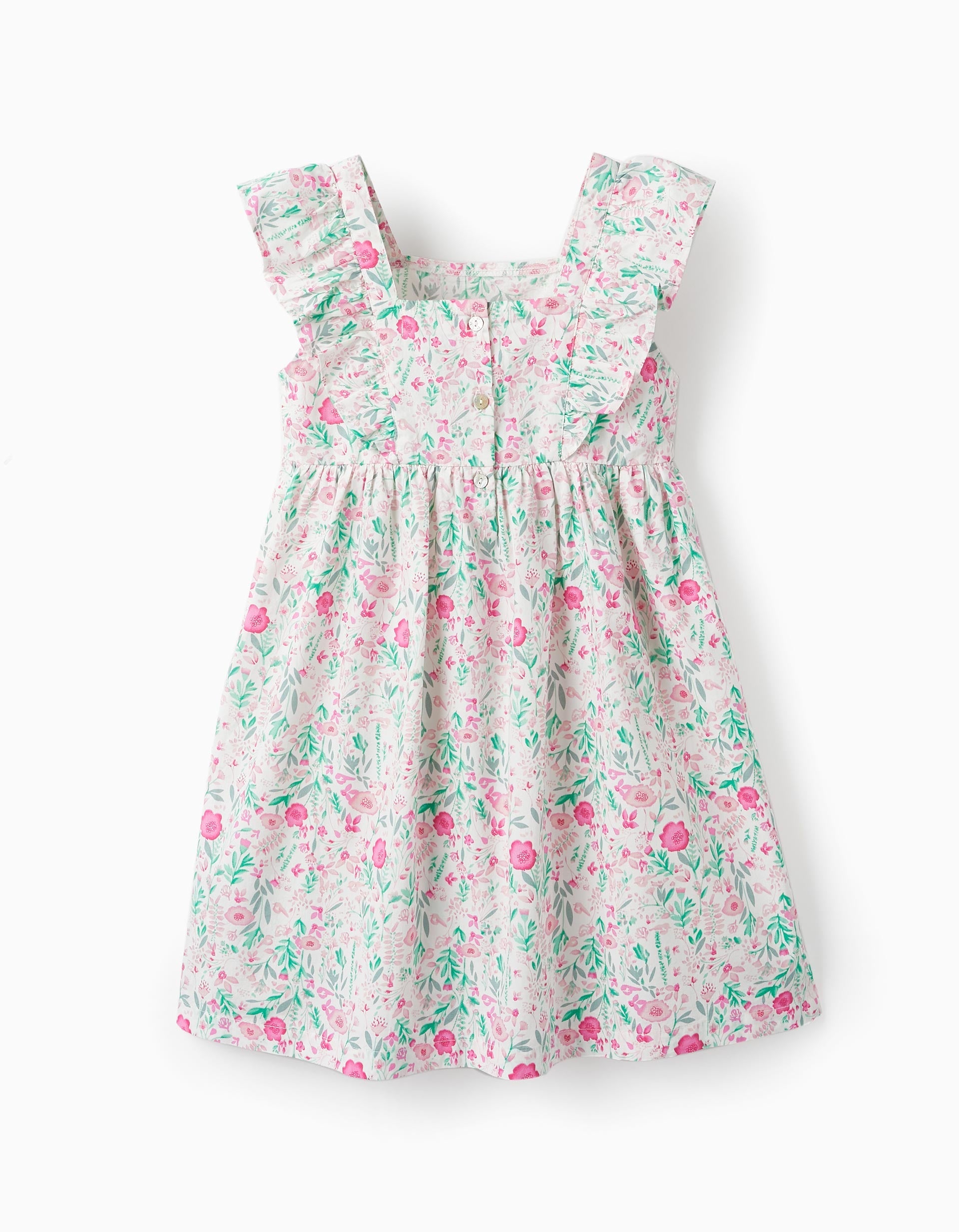 Floral Cotton Dress for Girls, White/Pink