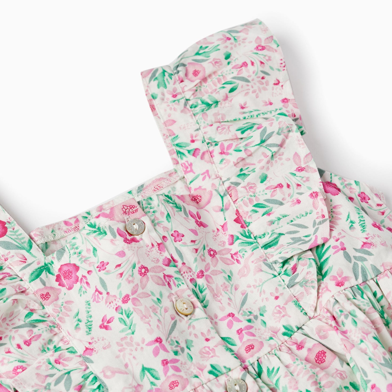 Floral Cotton Dress for Girls, White/Pink