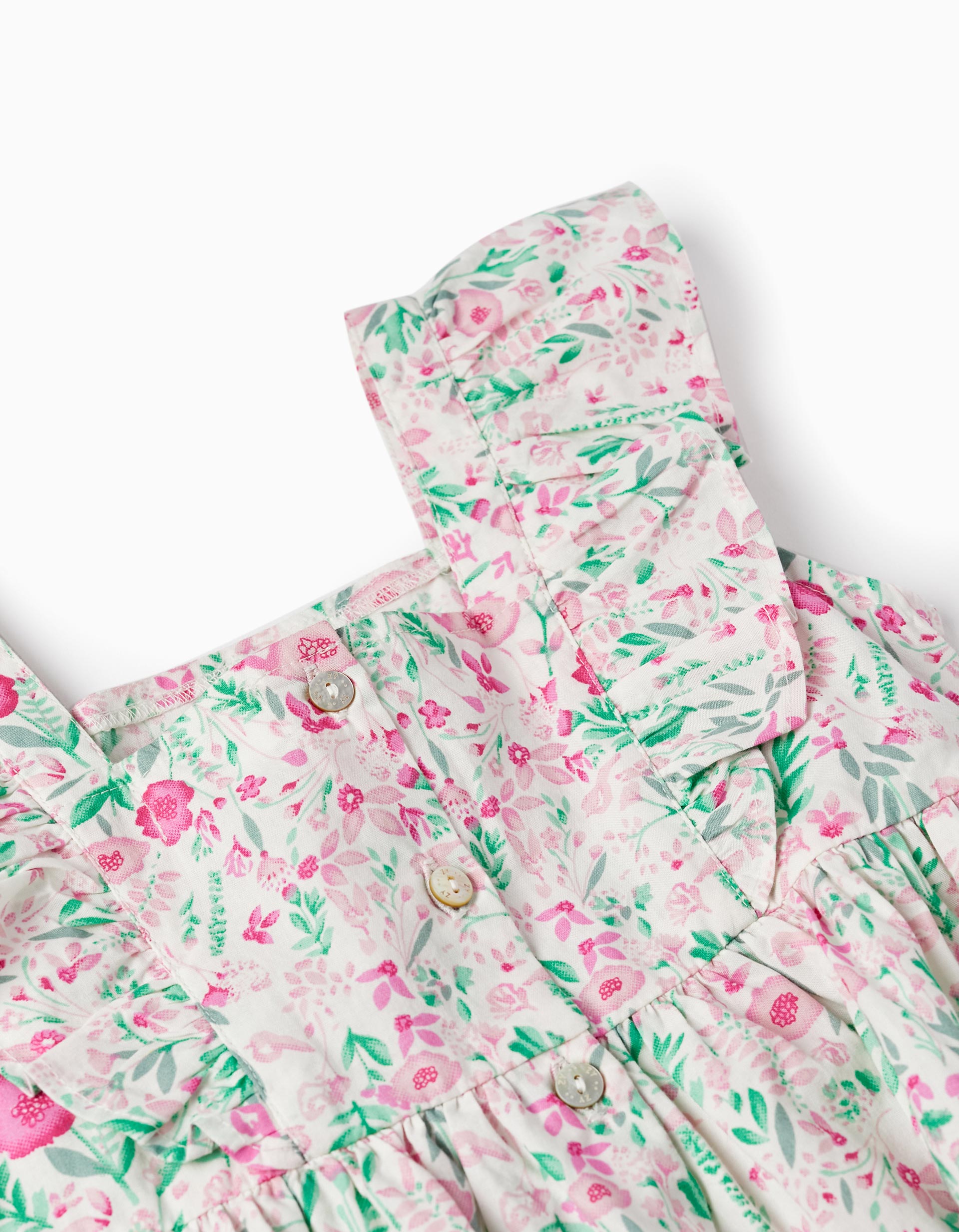 Floral Cotton Dress for Girls, White/Pink