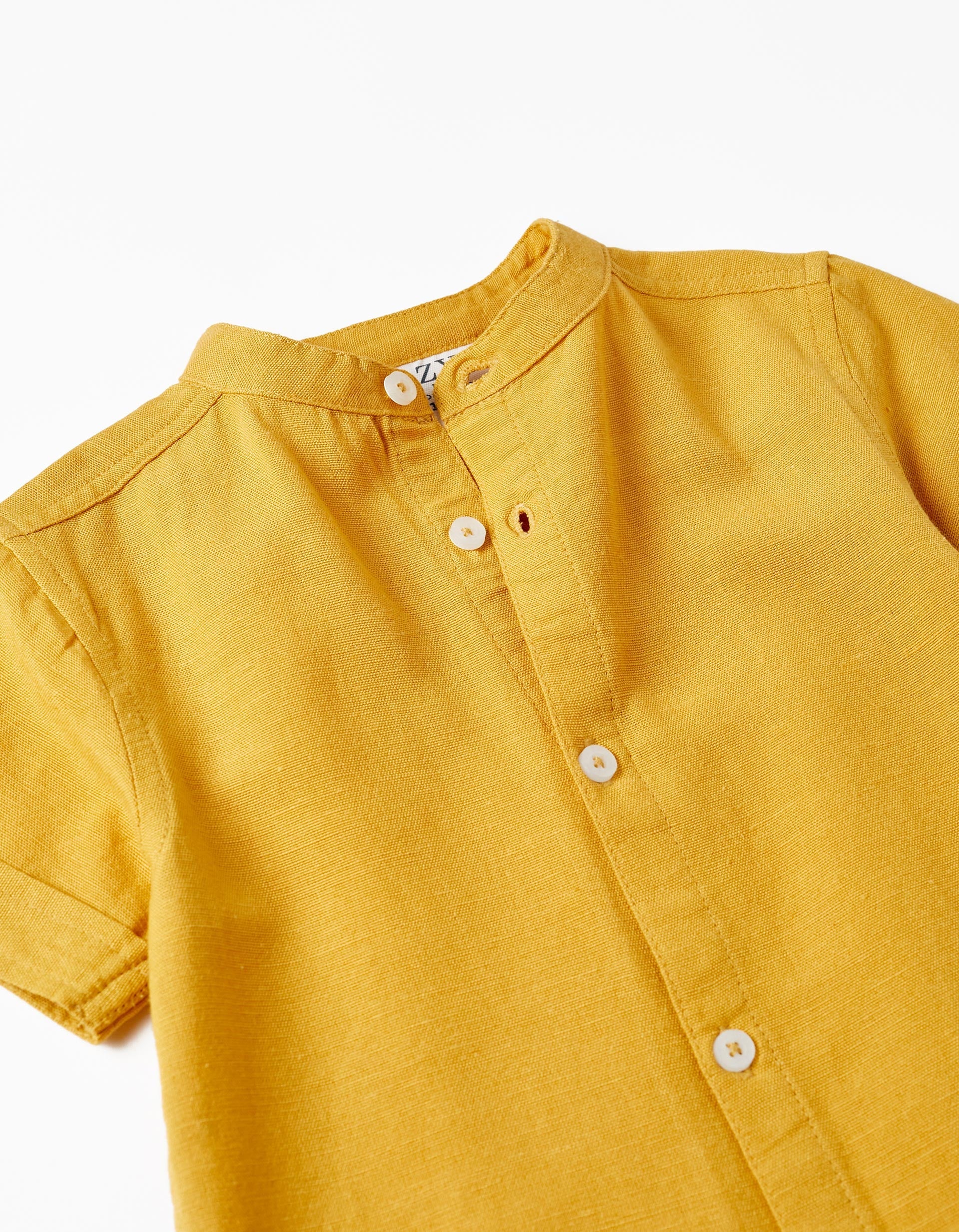 Short Sleeve Shirt with Linen for Baby Boys, Yellow