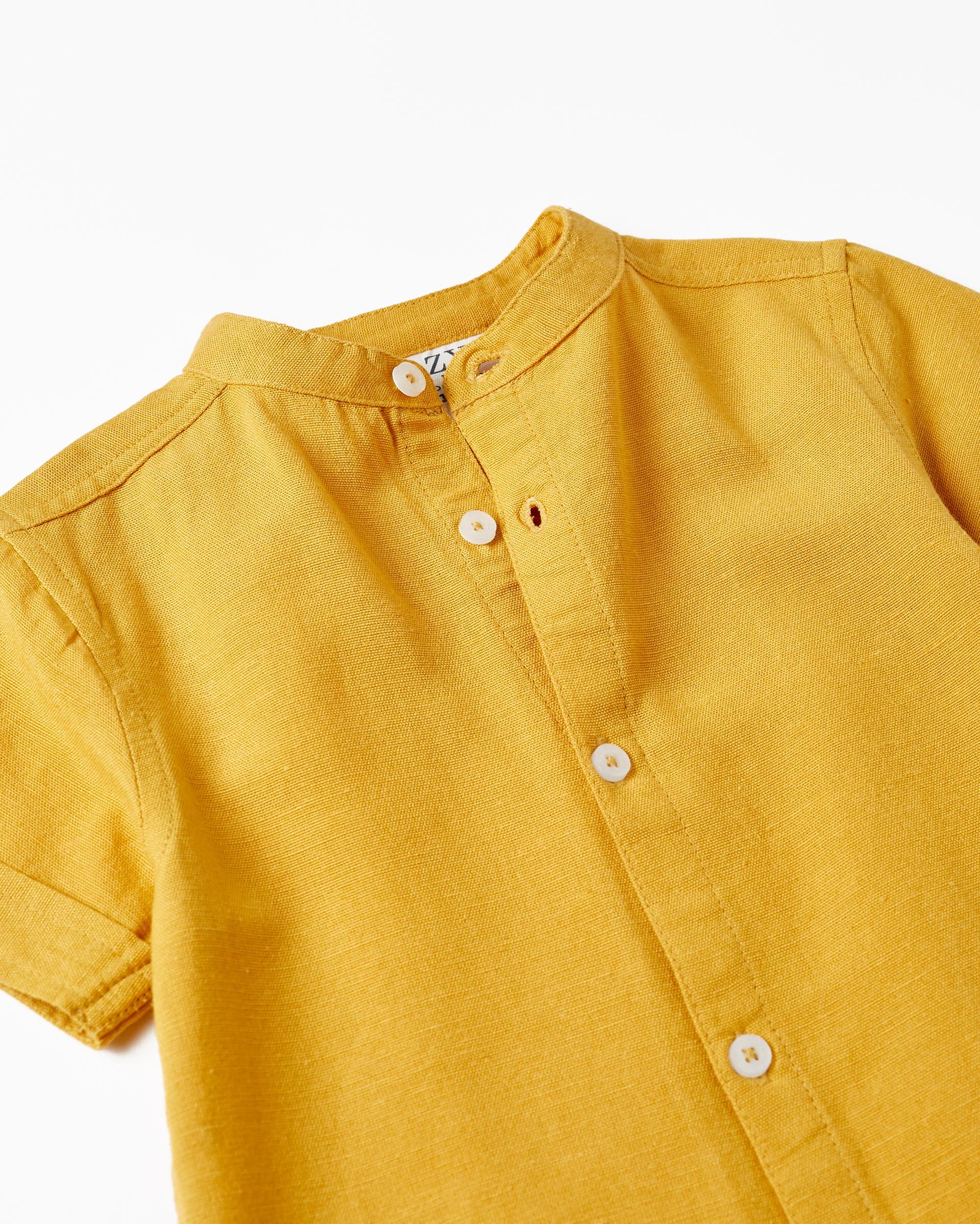 Short Sleeve Shirt with Linen for Baby Boys, Yellow