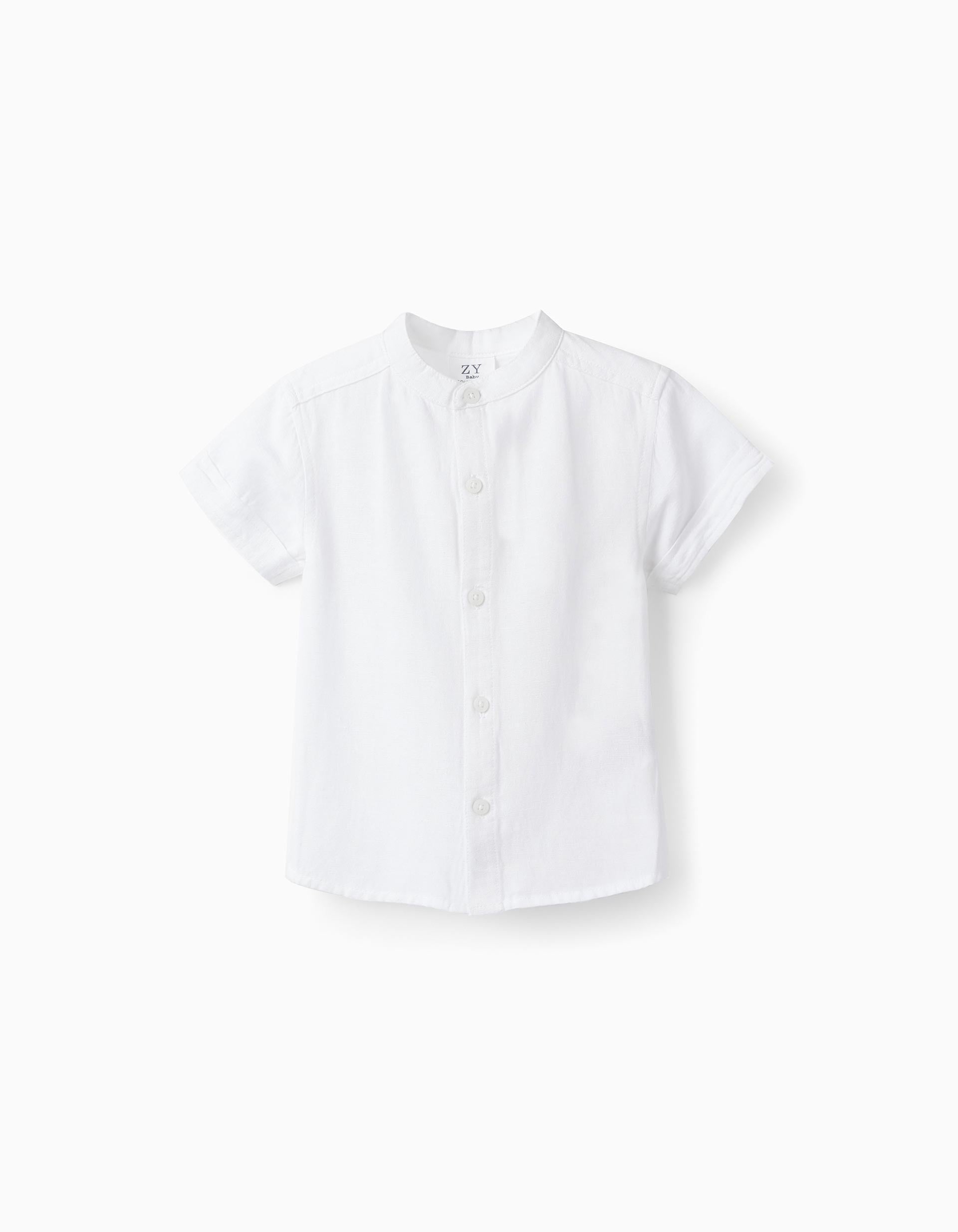 Short Sleeve Shirt with Linen for Baby Boys, White