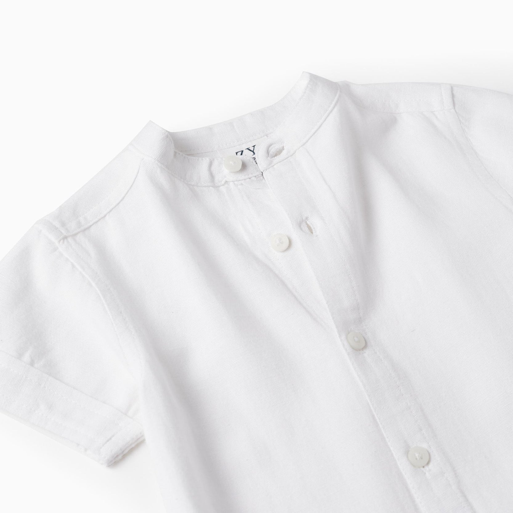 Short Sleeve Shirt with Linen for Baby Boys, White