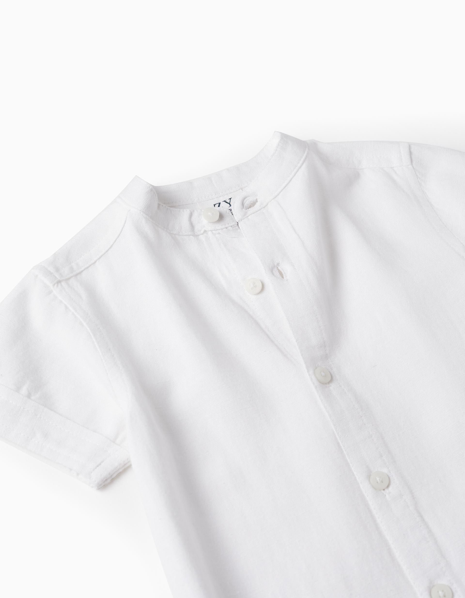 Short Sleeve Shirt with Linen for Baby Boys, White
