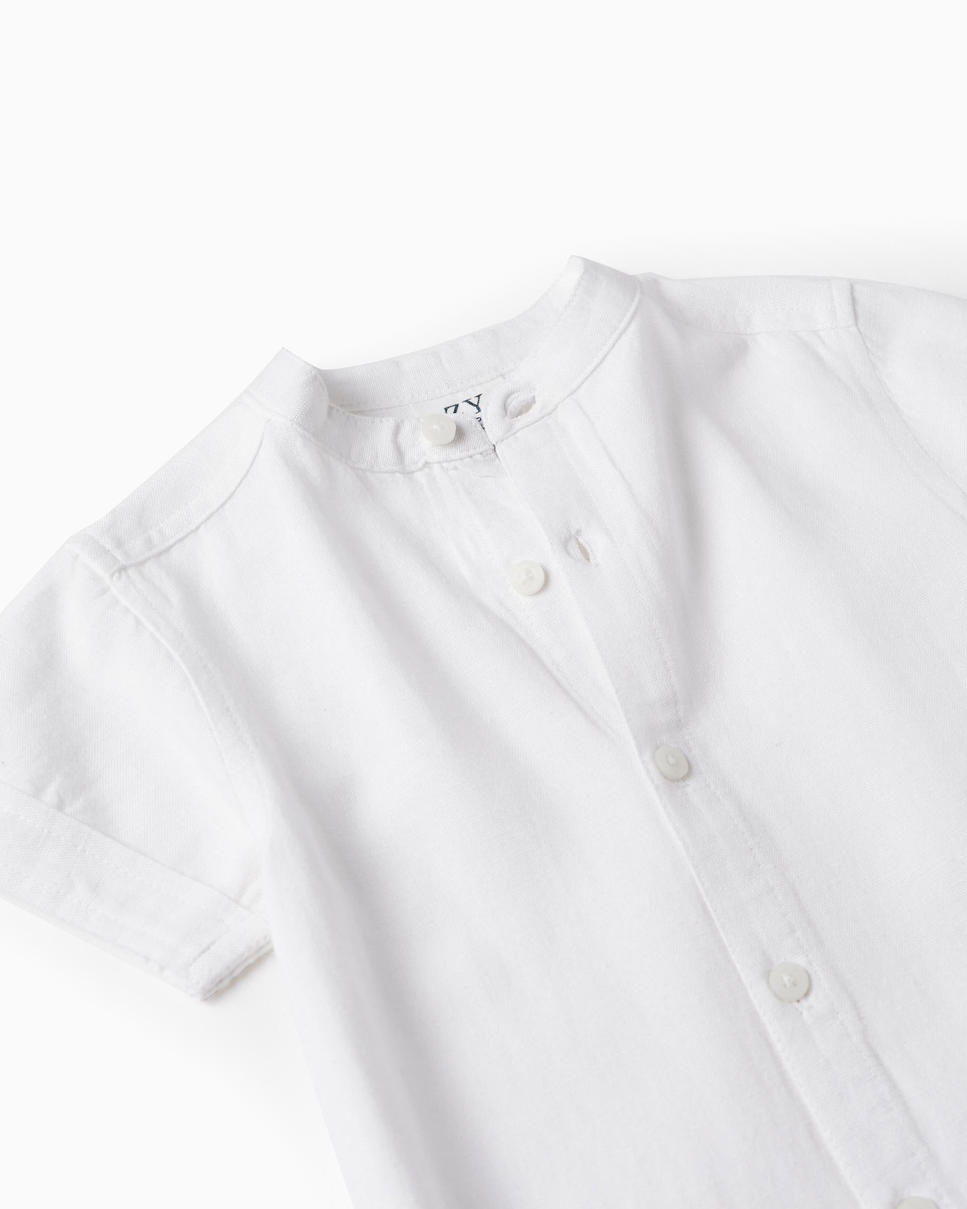 Short Sleeve Shirt with Linen for Baby Boys, White