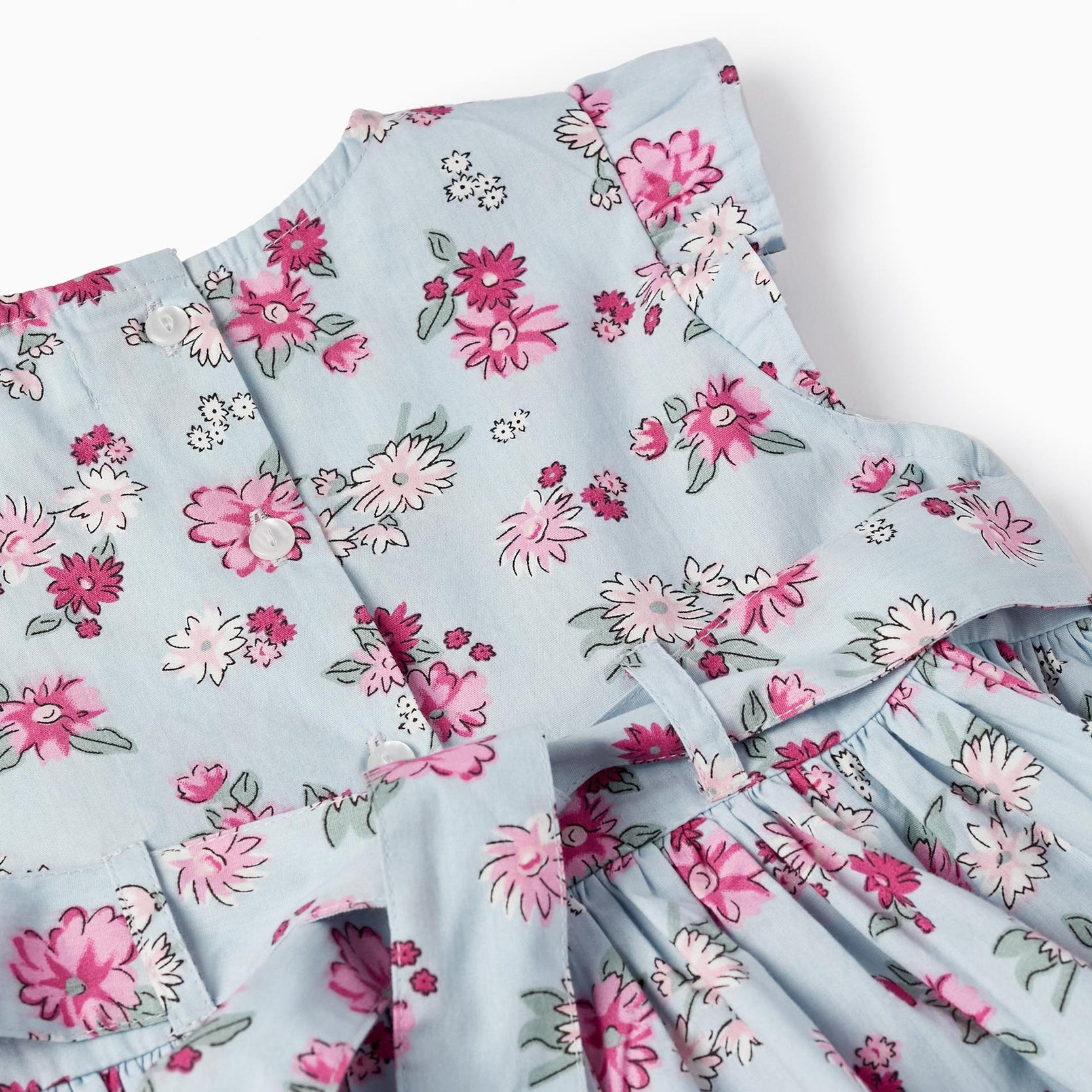 Floral Dress with Ruffles for Girls, Light Blue