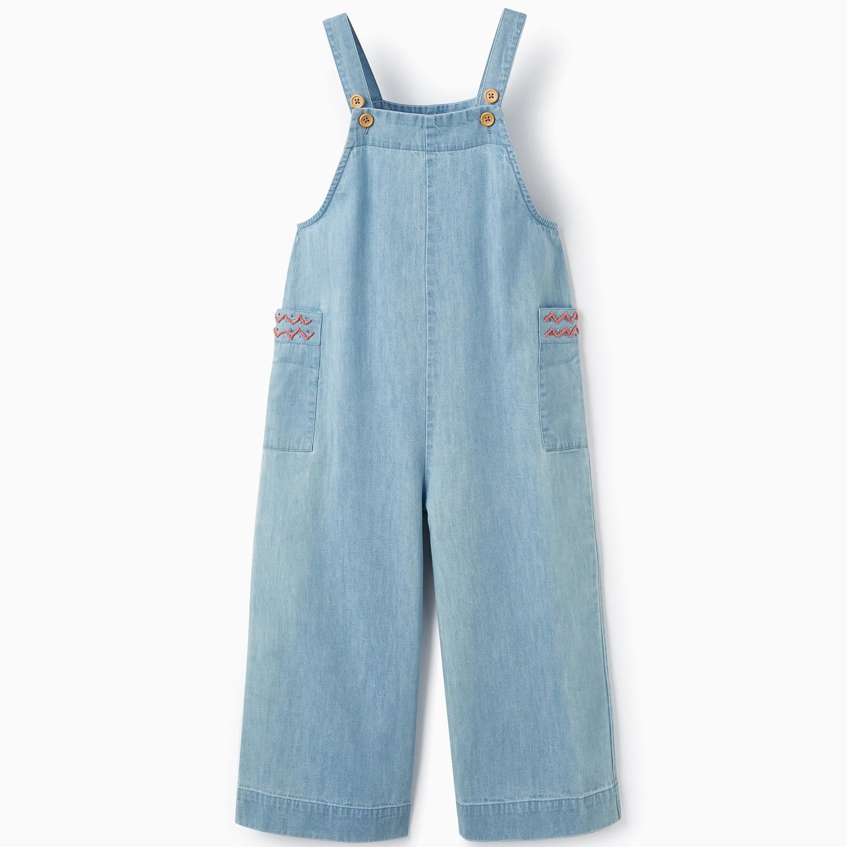 Light Cotton Denim Overalls with Beads for Girls, Light Blue