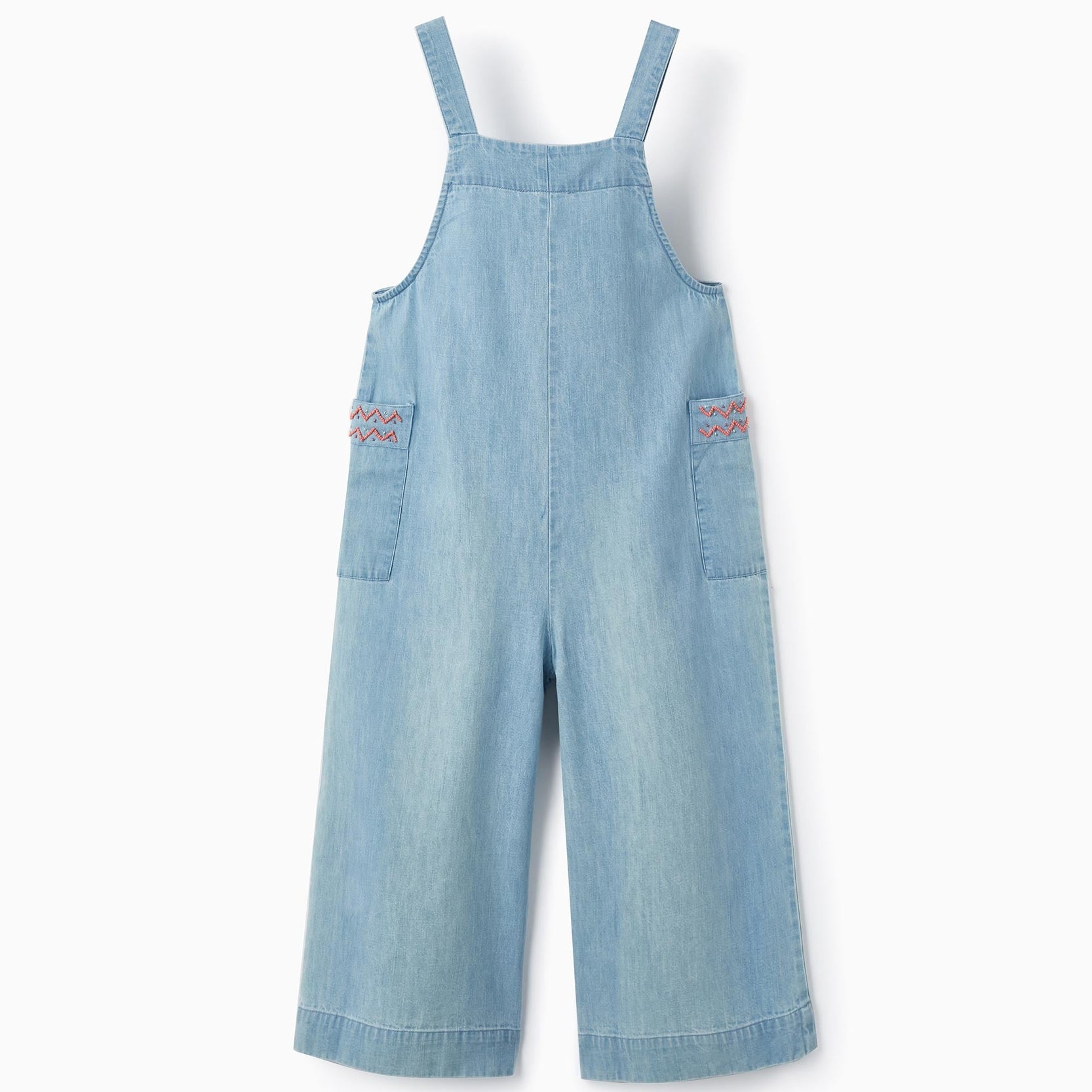 Light Cotton Denim Overalls with Beads for Girls, Light Blue