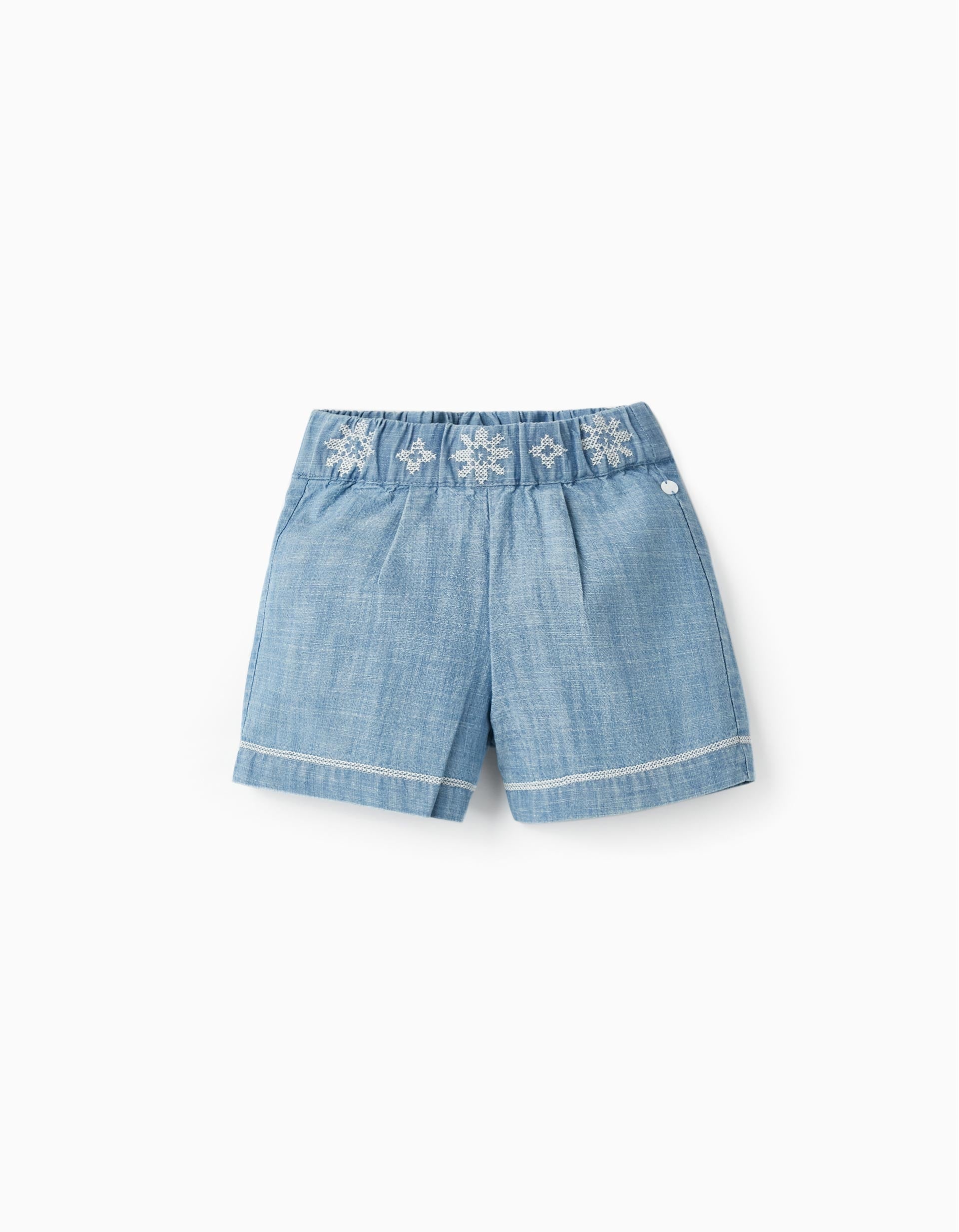 Cotton Denim Shorts for Baby Girls, Blue