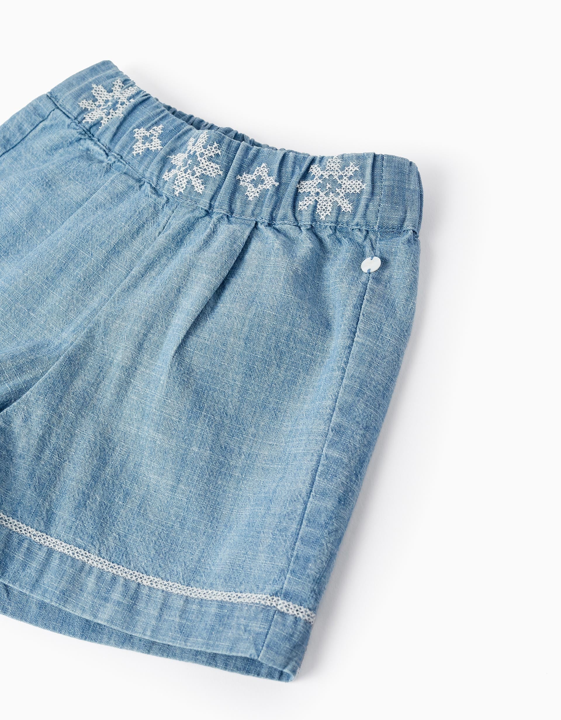 Cotton Denim Shorts for Baby Girls, Blue