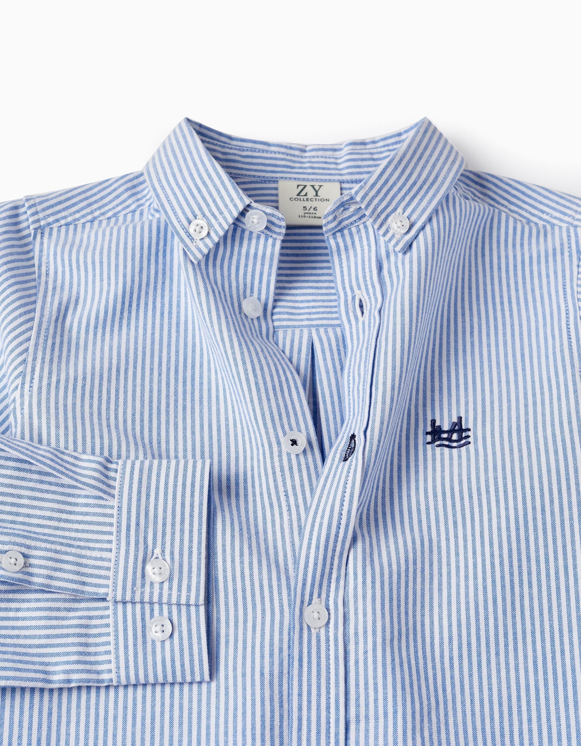 Striped Shirt in Cotton for Boys, White/Blue