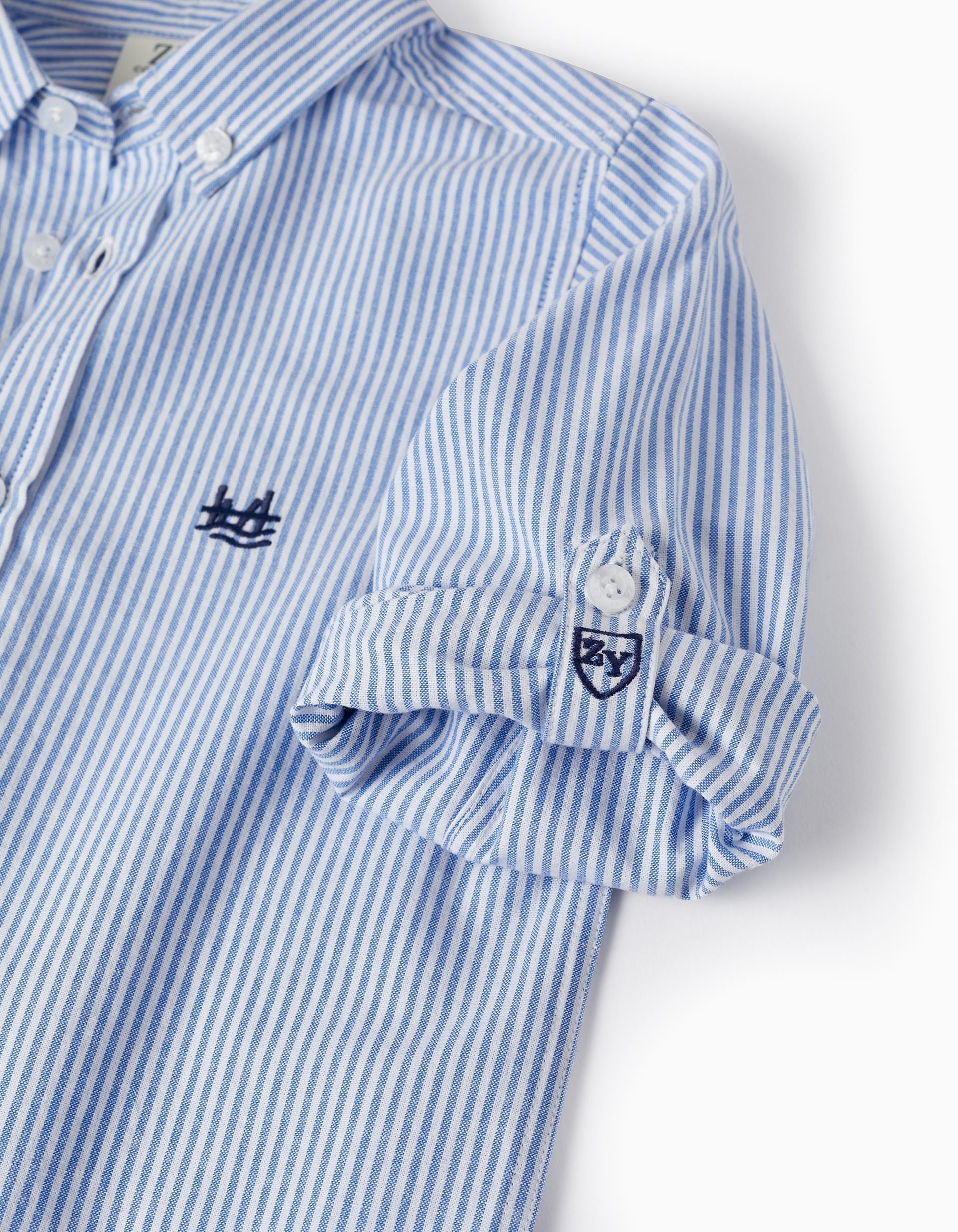 Striped Shirt in Cotton for Boys, White/Blue