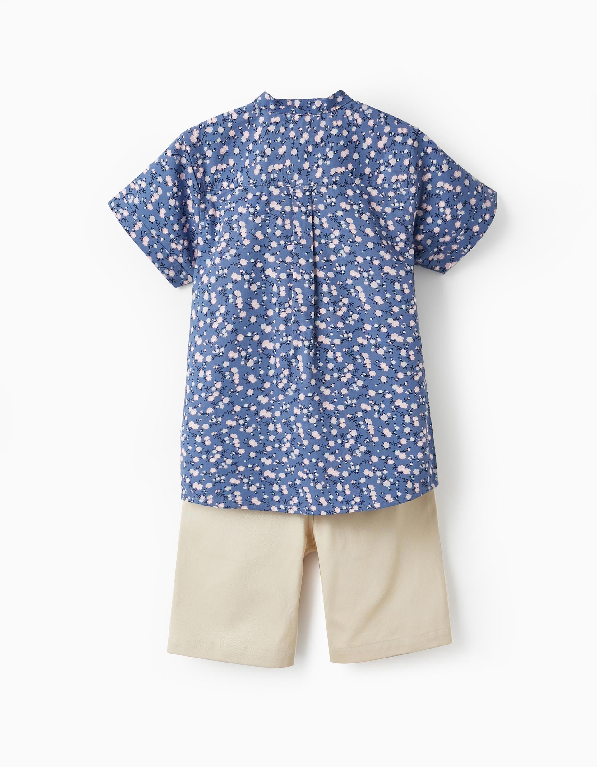 Short Sleeve Shirt + Midi Shorts for Boys, Lilac/Beige