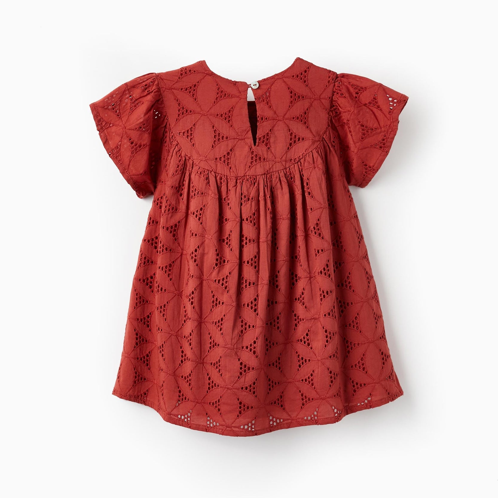 Short Sleeve Dress with Embroidery for Baby Girls, Dark Red