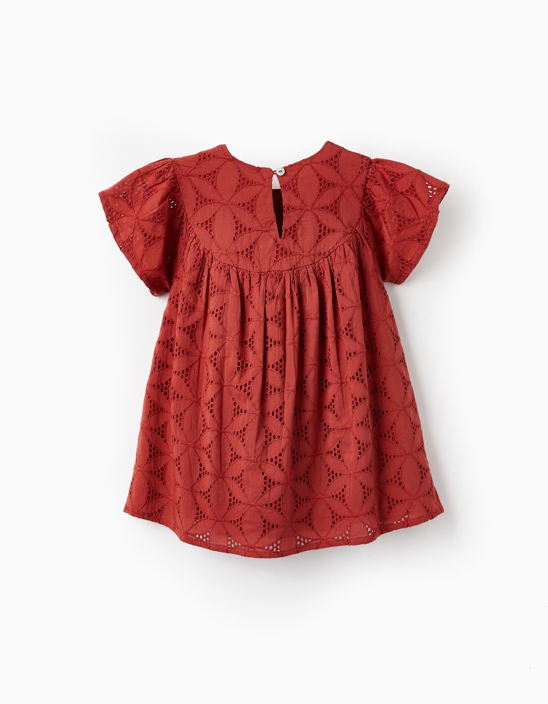 Short Sleeve Dress with Embroidery for Baby Girls, Dark Red