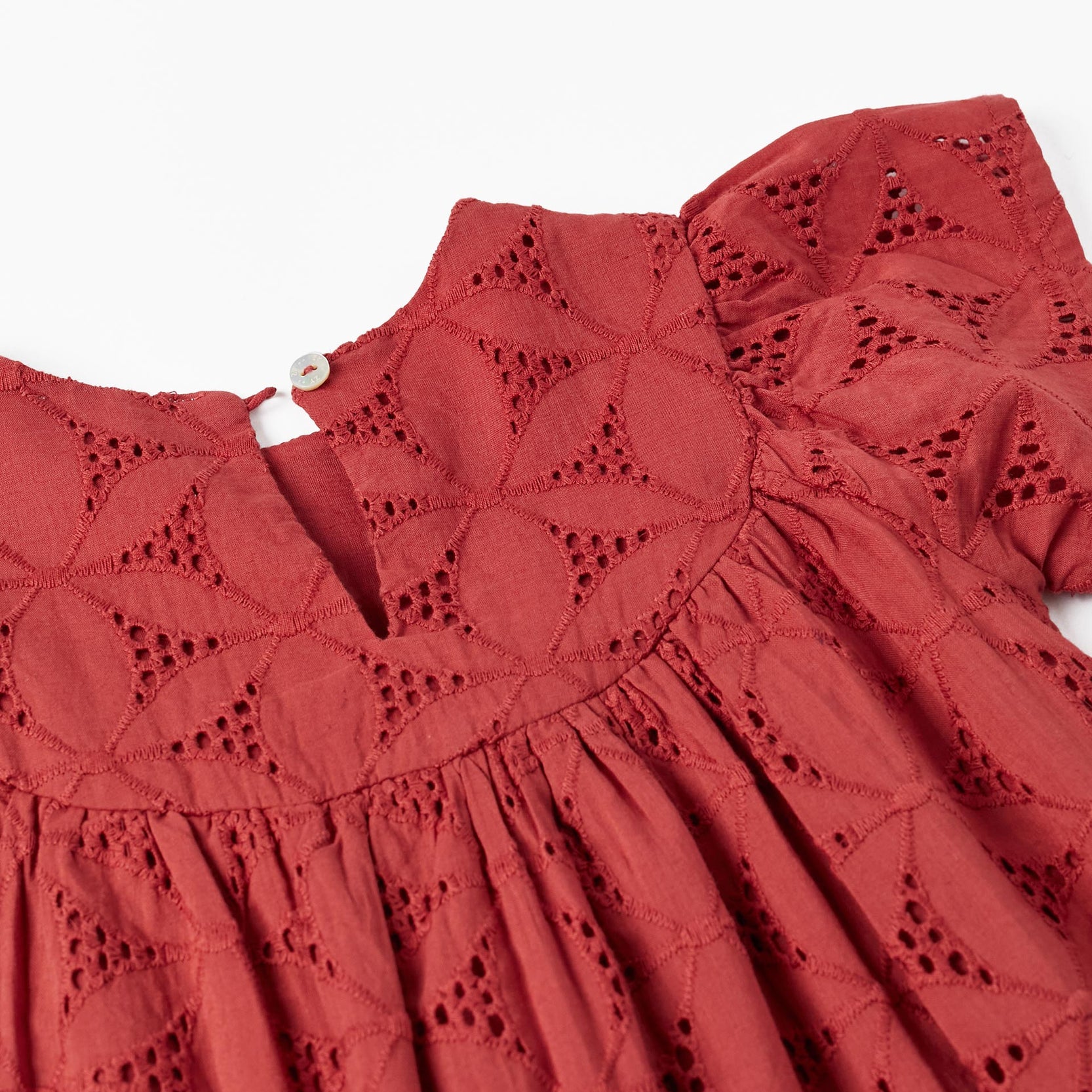 Short Sleeve Dress with Embroidery for Baby Girls, Dark Red