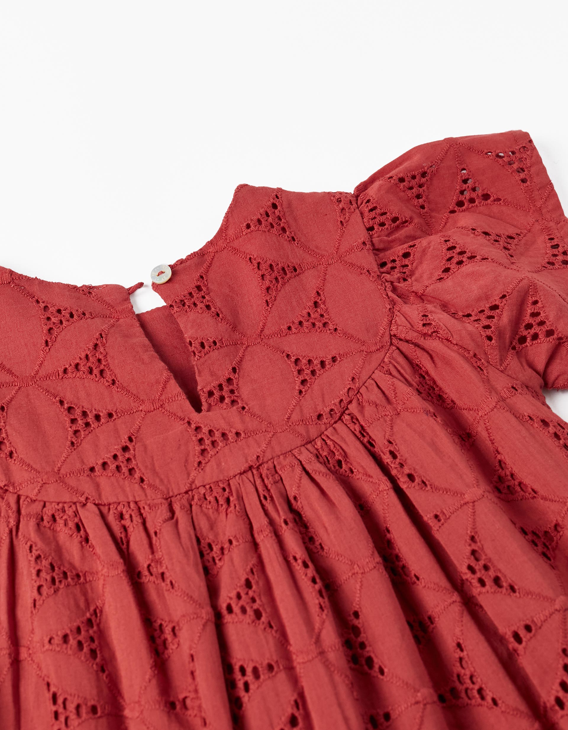 Short Sleeve Dress with Embroidery for Baby Girls, Dark Red