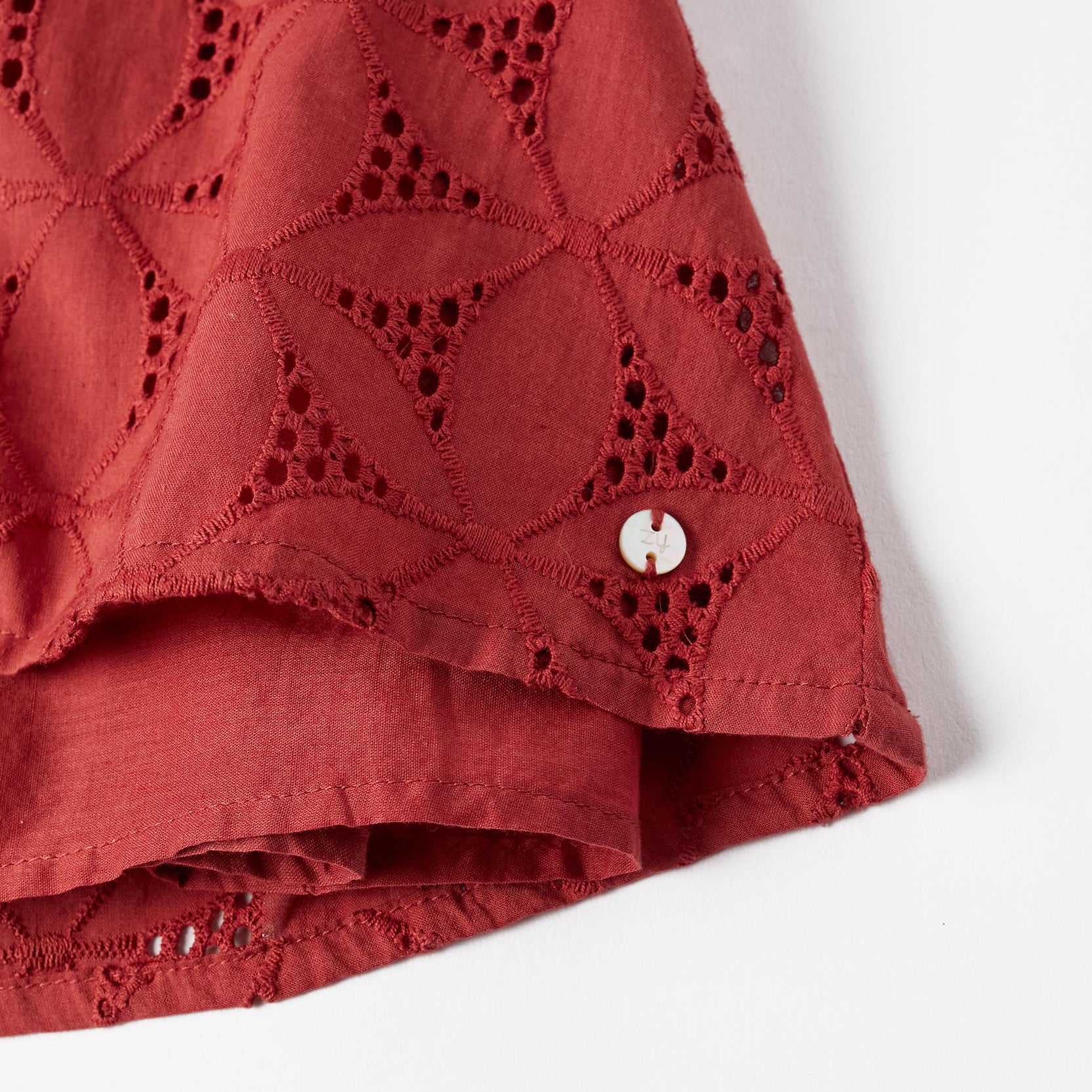 Short Sleeve Dress with Embroidery for Baby Girls, Dark Red