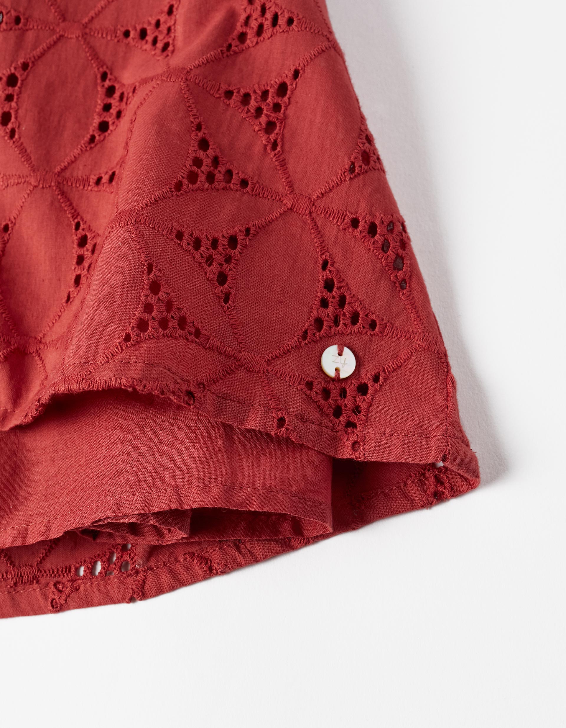 Short Sleeve Dress with Embroidery for Baby Girls, Dark Red
