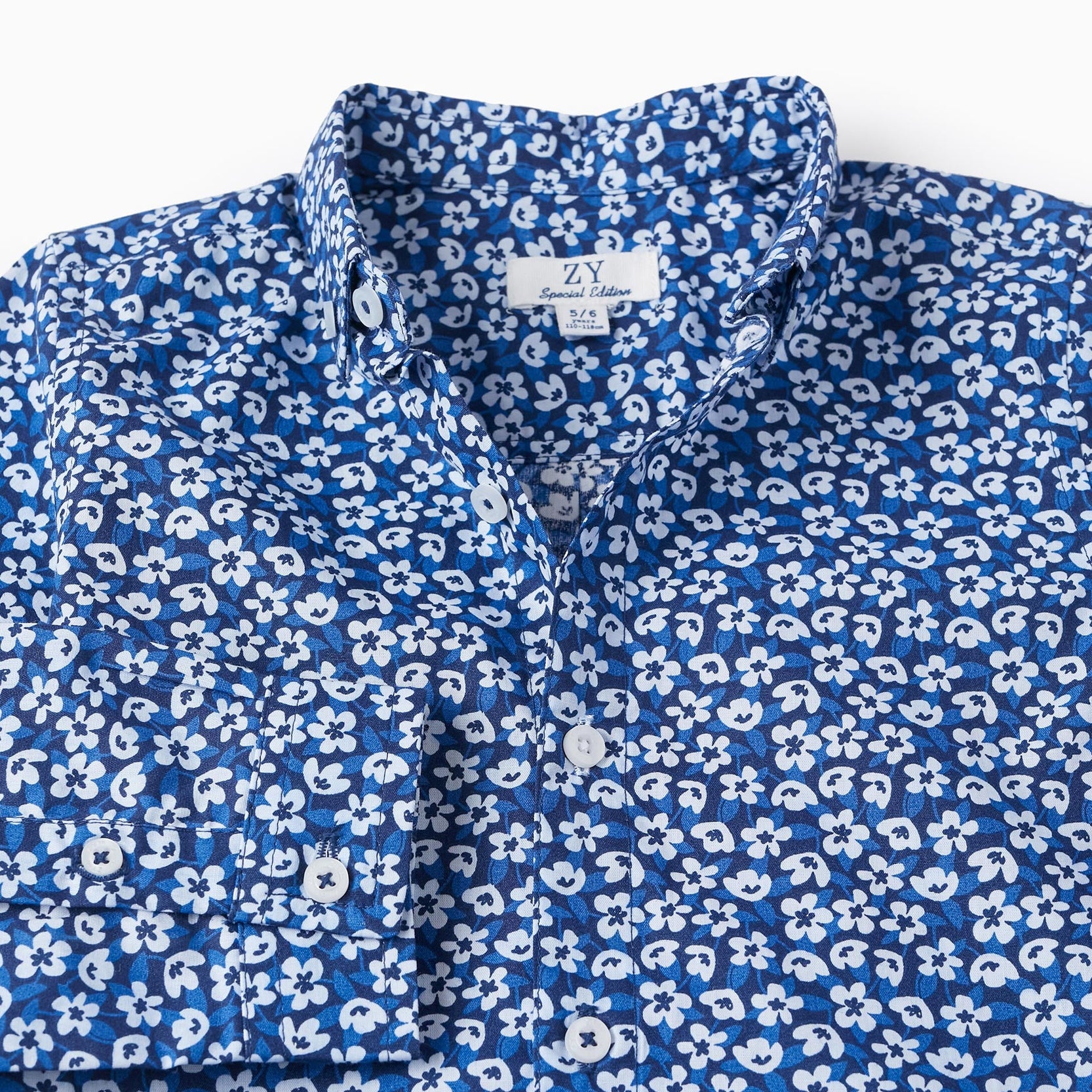 Shirt with Floral Pattern for Boys, Dark Blue