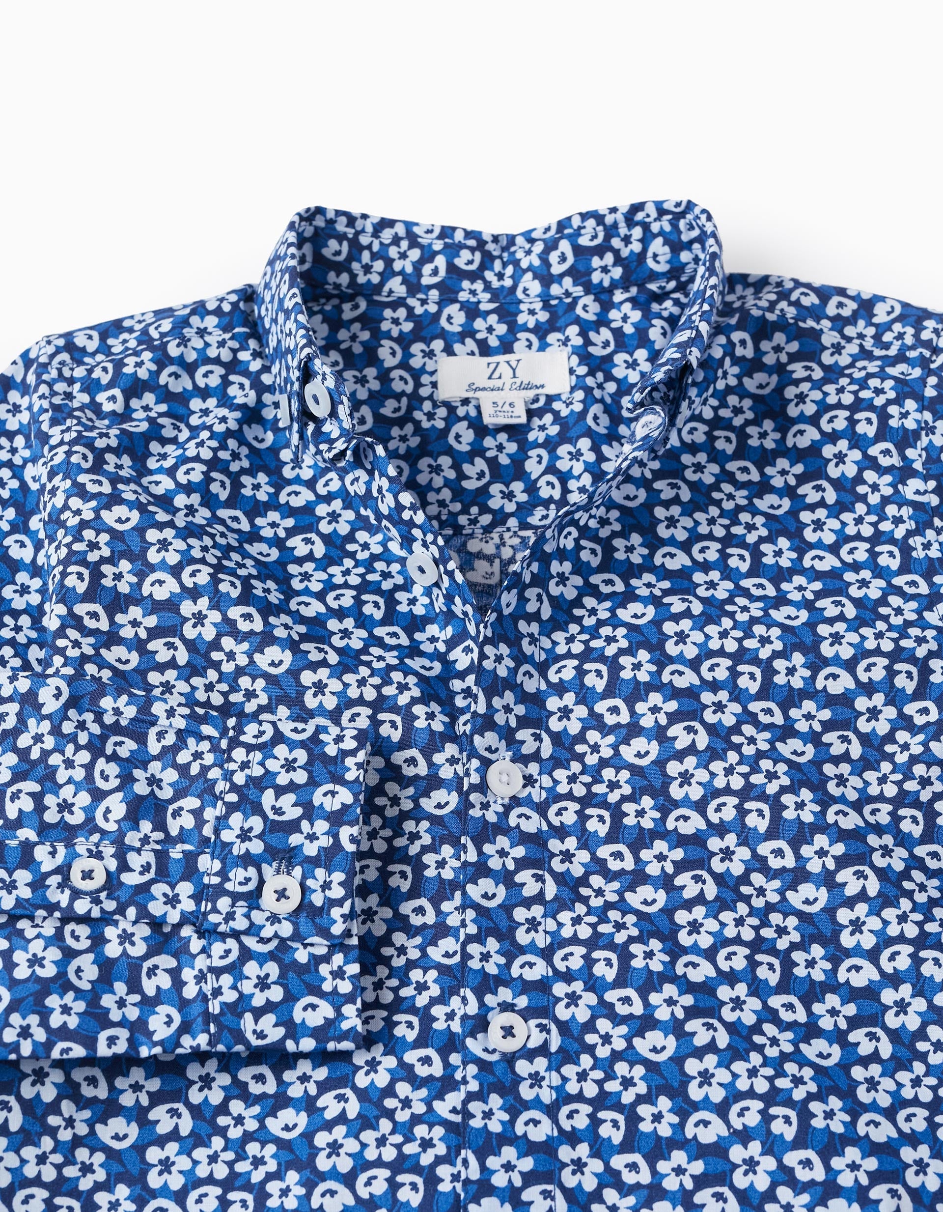 Shirt with Floral Pattern for Boys, Dark Blue