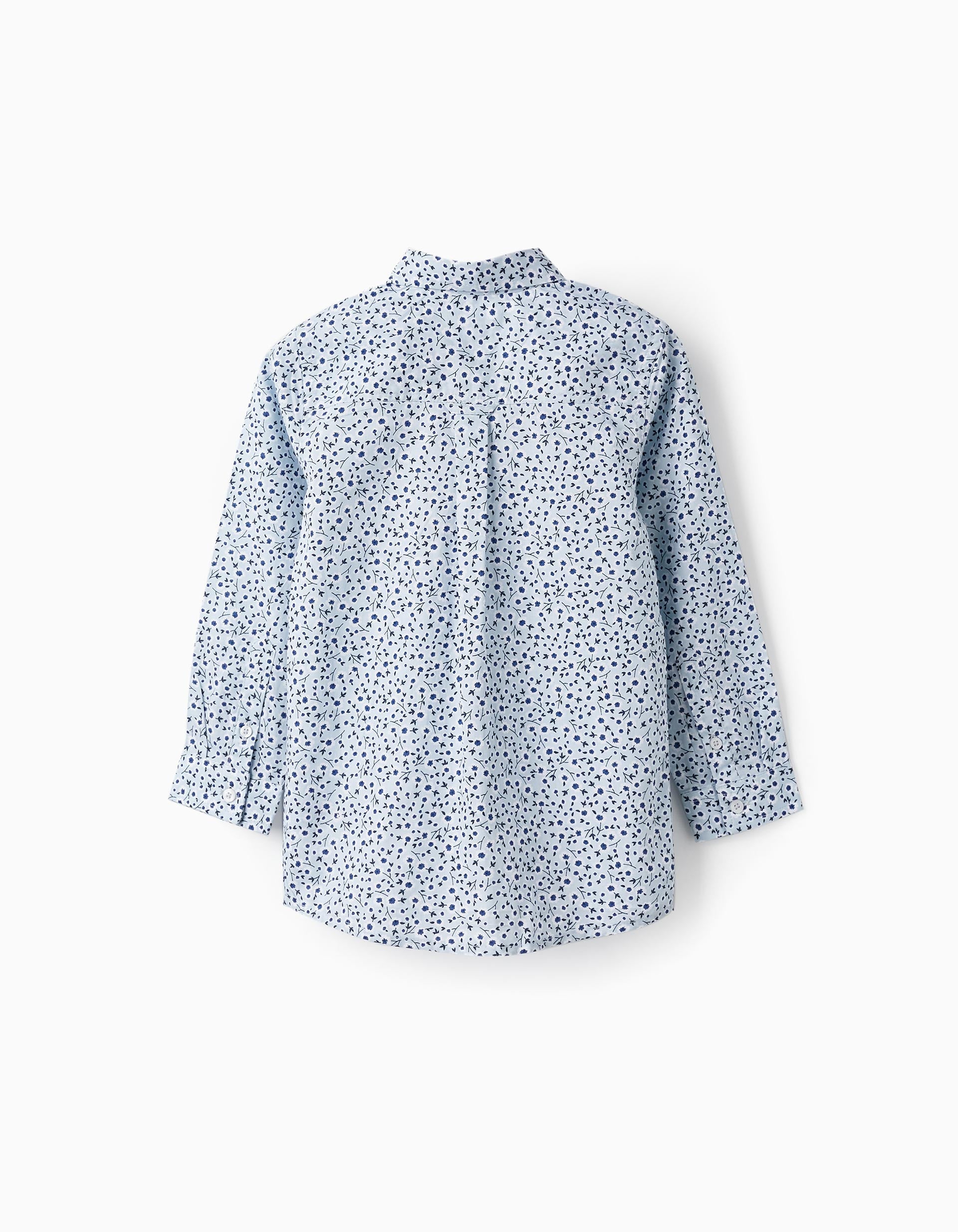 Shirt with Floral Pattern for Boys, Blue/White/Dark Blue