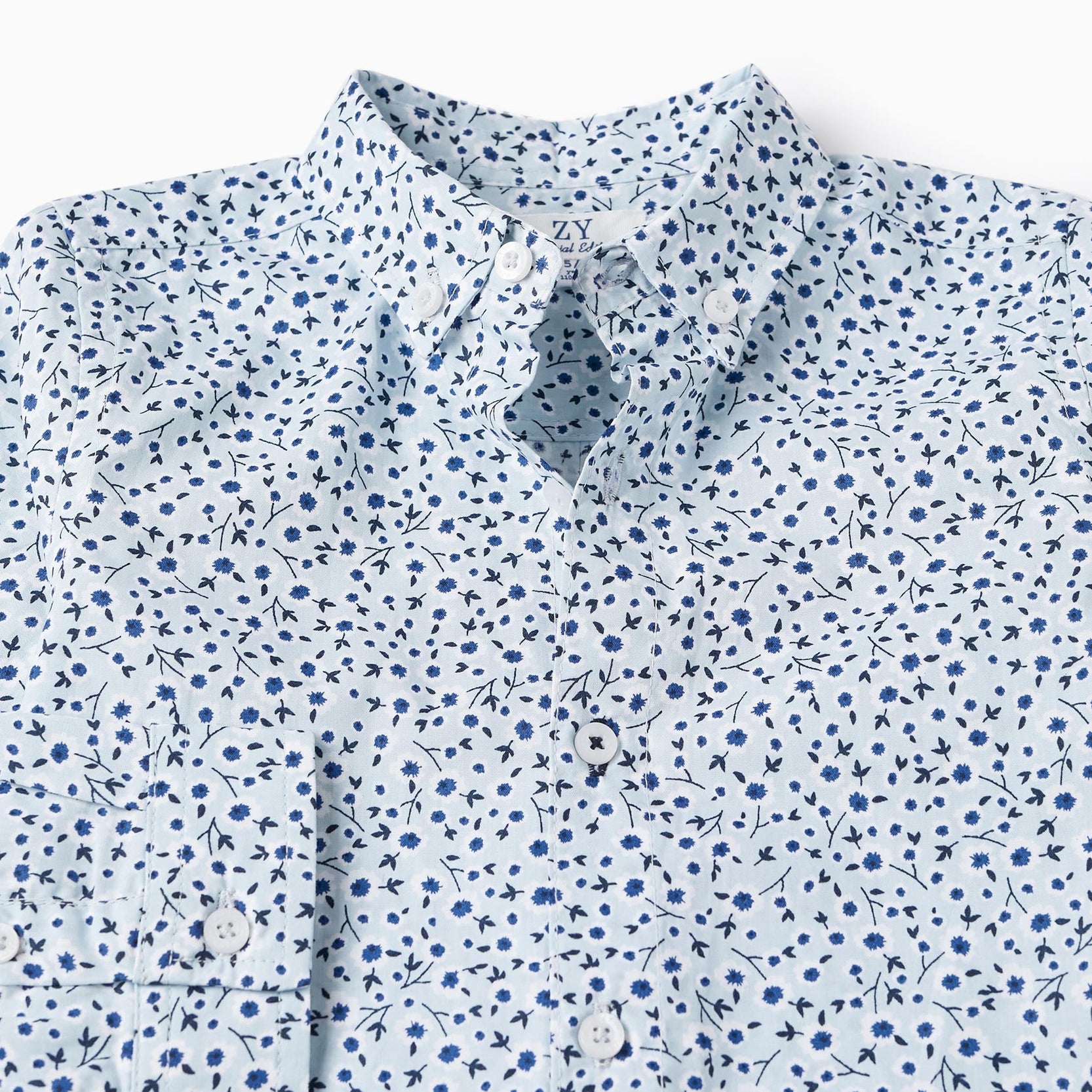 Shirt with Floral Pattern for Boys, Blue/White/Dark Blue