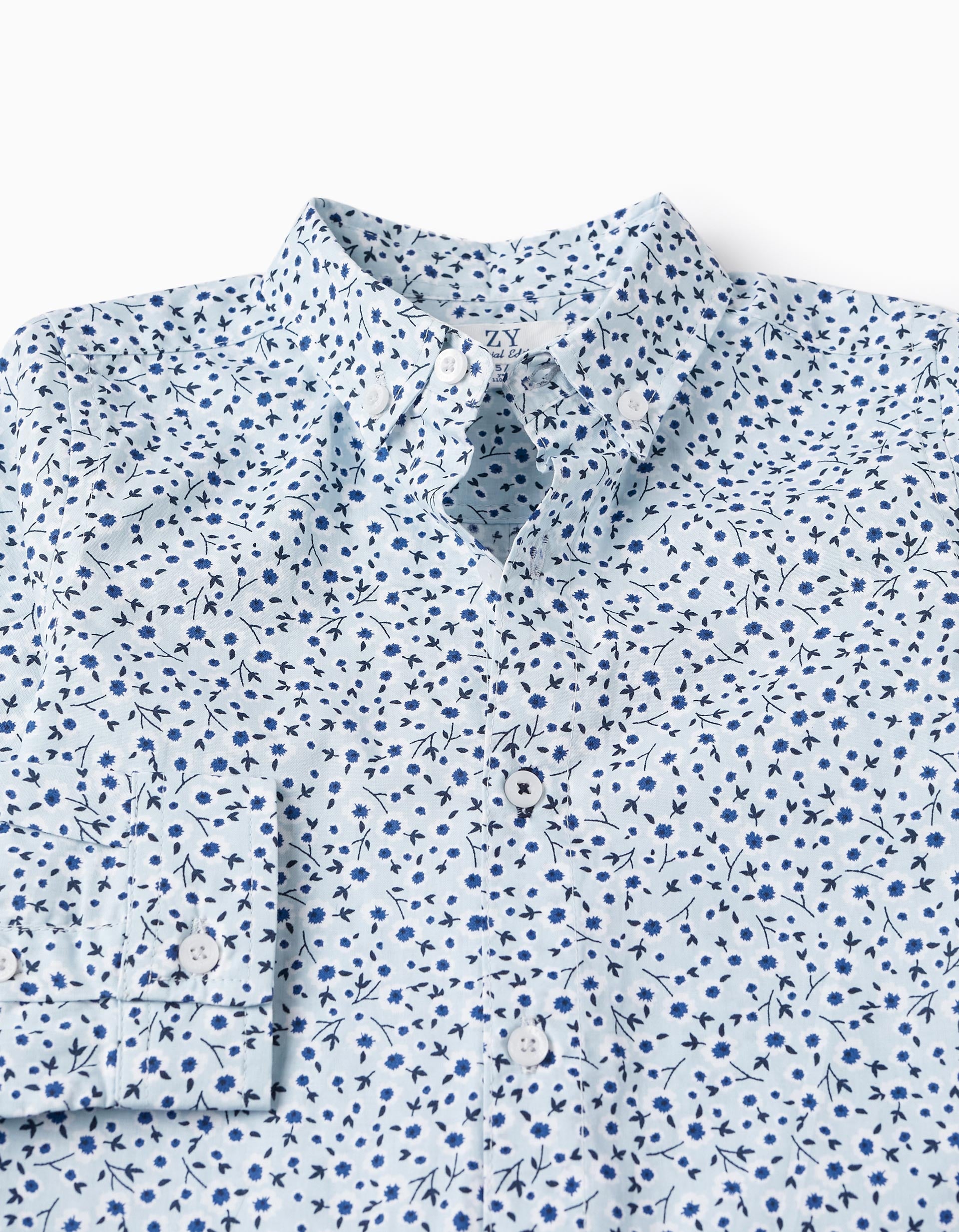 Shirt with Floral Pattern for Boys, Blue/White/Dark Blue
