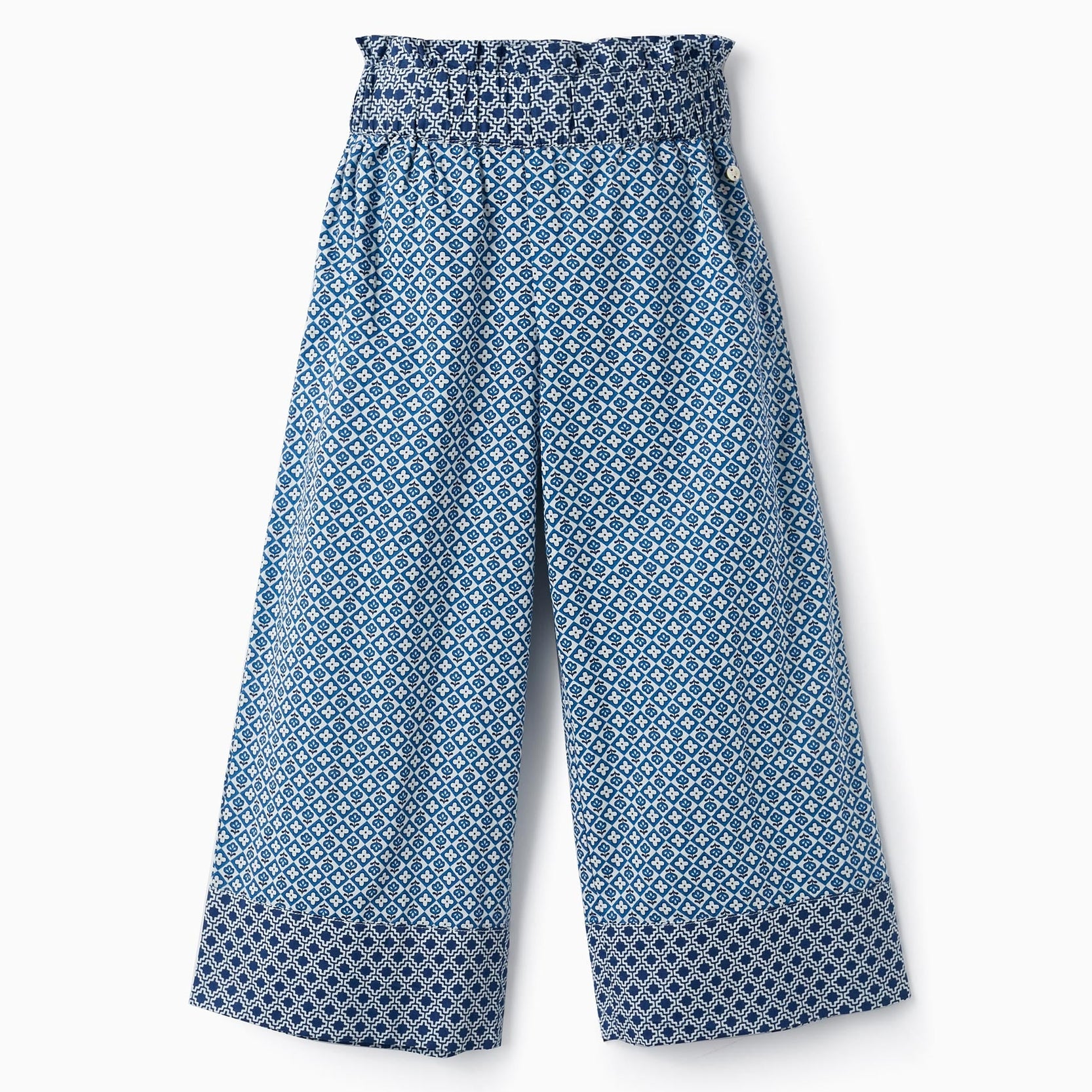 High-Waisted Trousers with Pattern for Girls 'Wide Leg', Blue/White