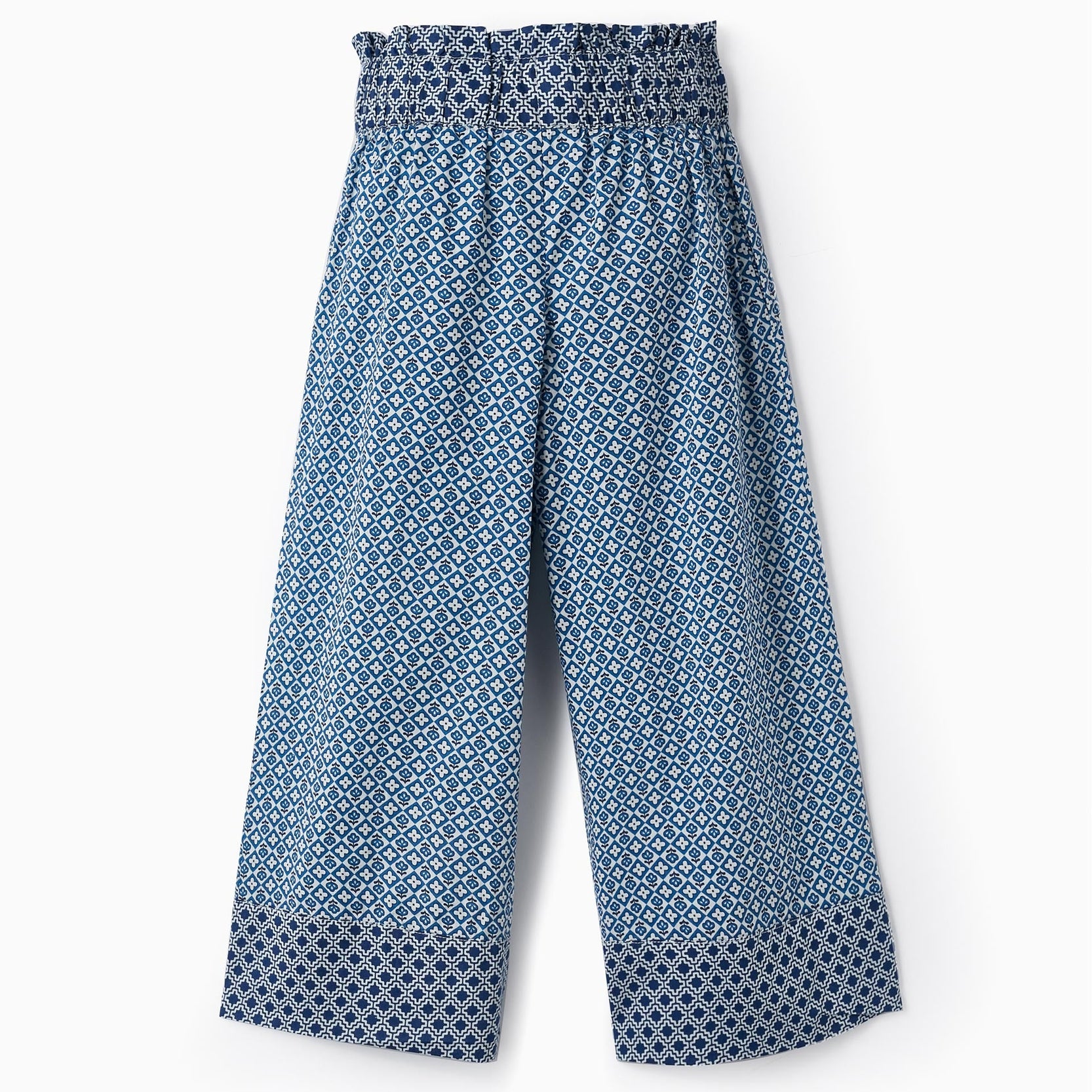 High-Waisted Trousers with Pattern for Girls 'Wide Leg', Blue/White